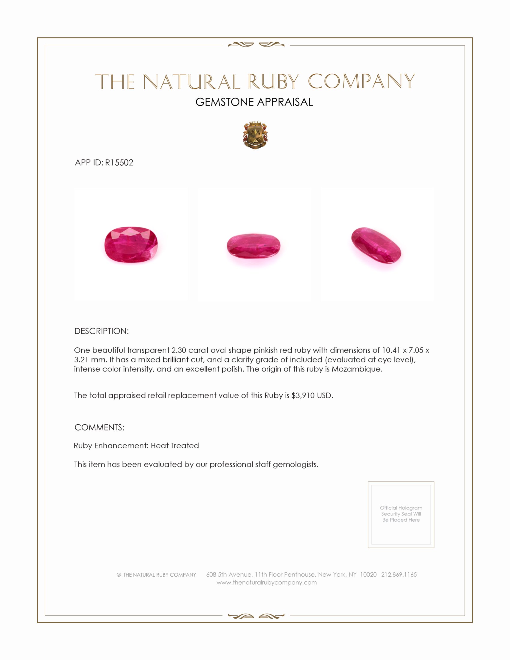 2.30 Ct. Ruby from Mozambique