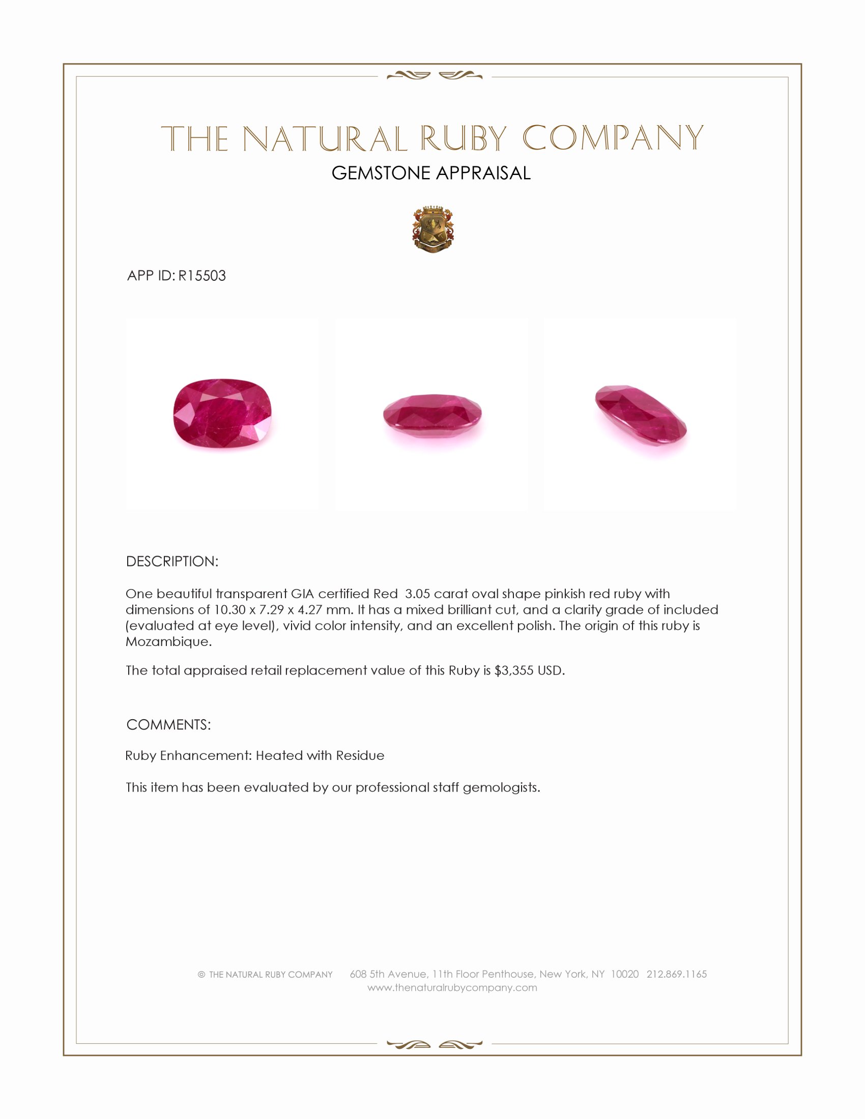 3.05 Ct. Pinkish Red Ruby from Mozambique