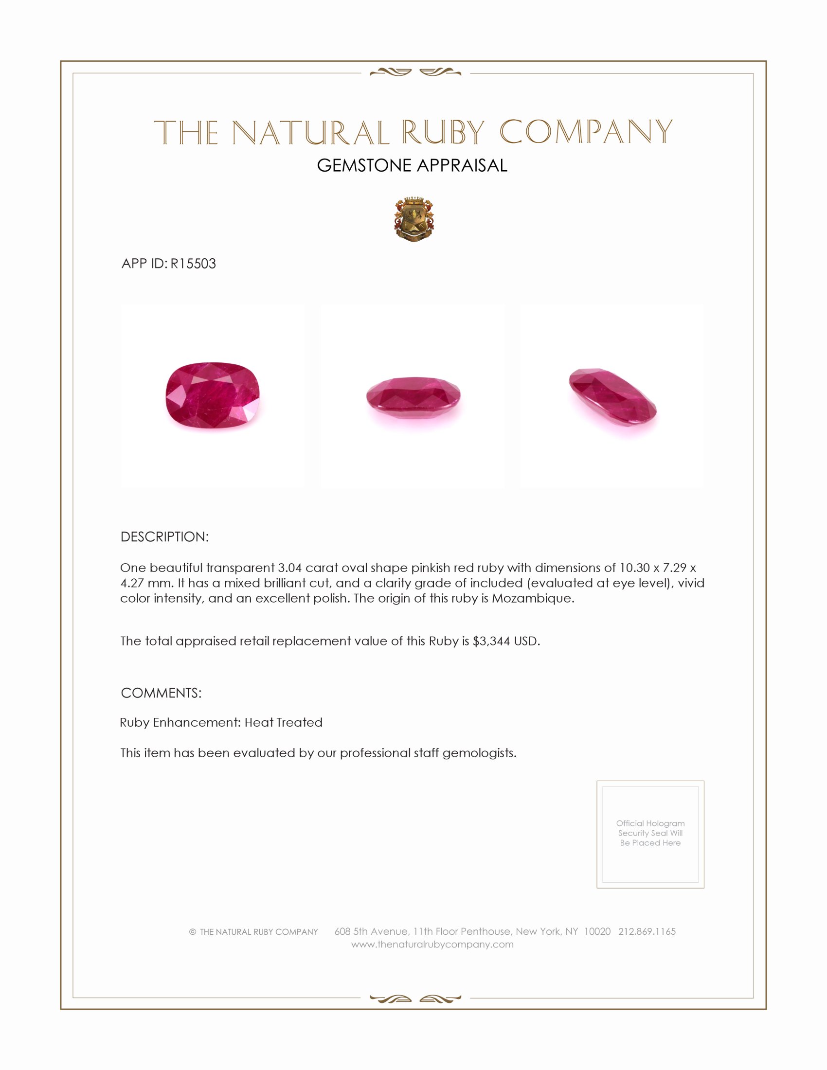 3.04 Ct. Ruby from Mozambique