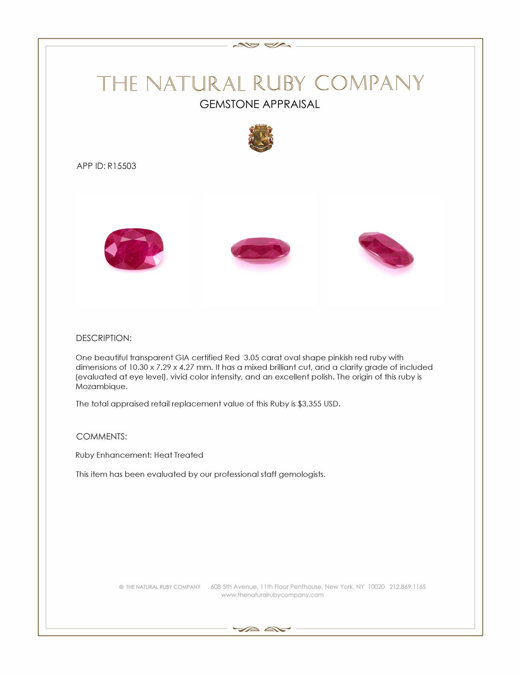 3.05 Ct. Ruby from Mozambique