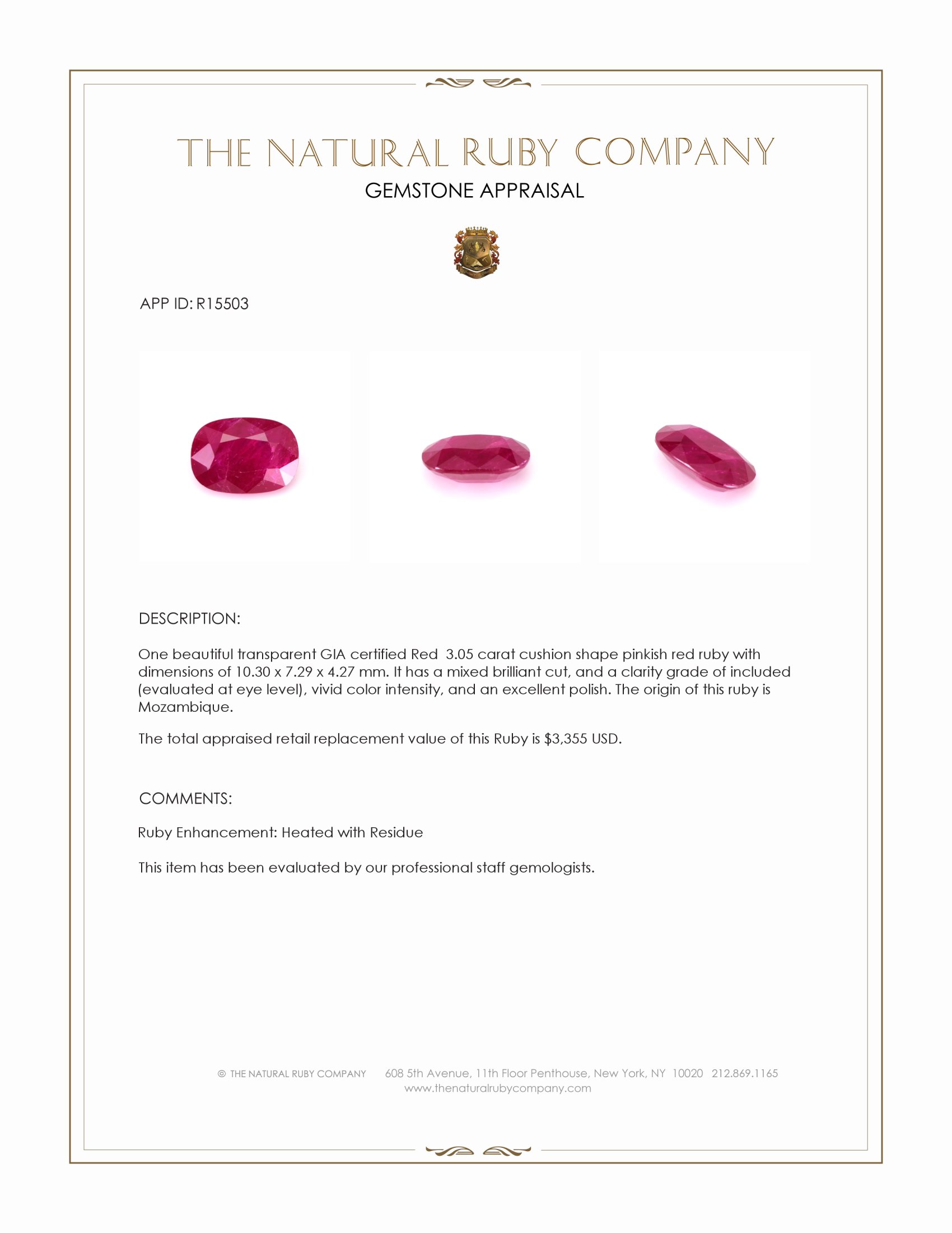 3.05 Ct. Pinkish Red Ruby from Mozambique