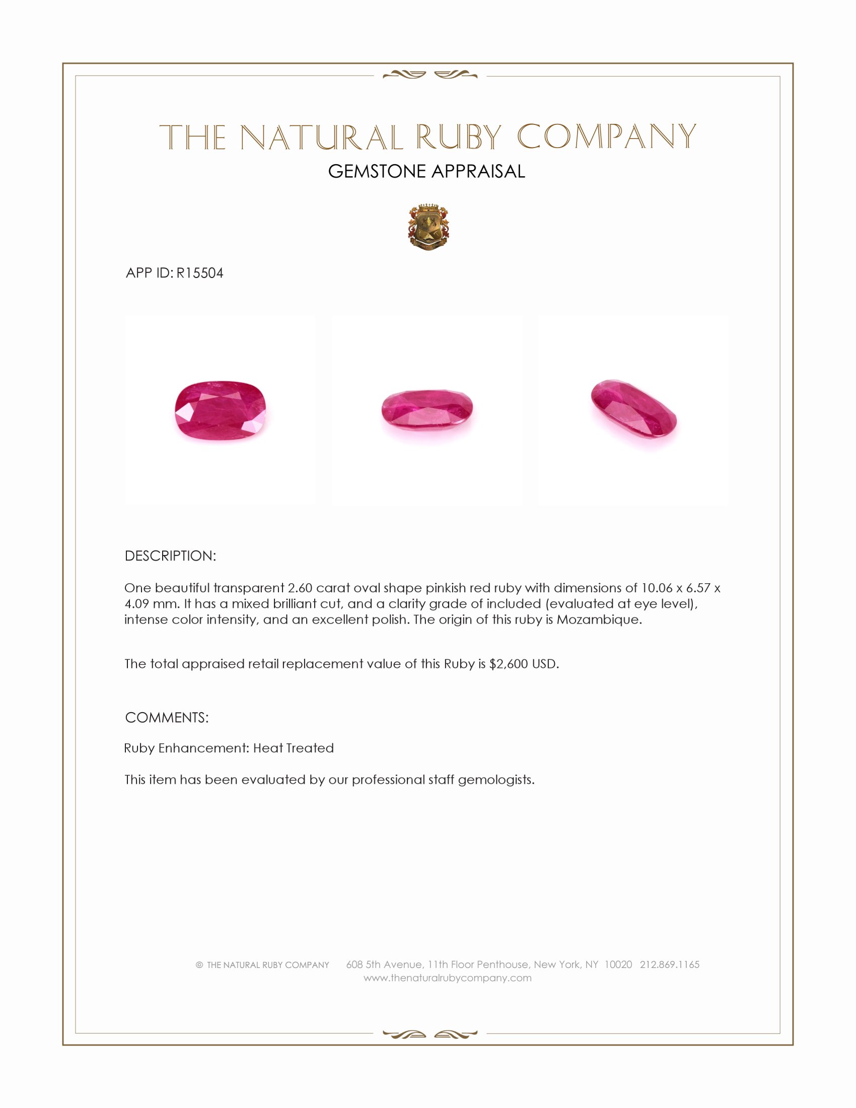 2.60 Ct. Pinkish Red Ruby from Mozambique