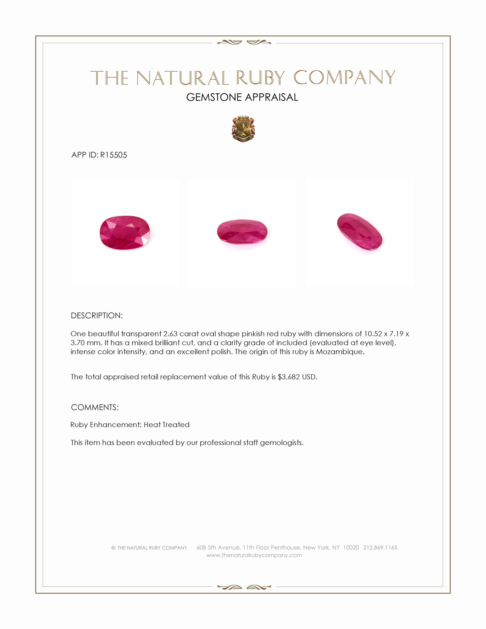 2.63 Ct. Pinkish Red Ruby from Mozambique