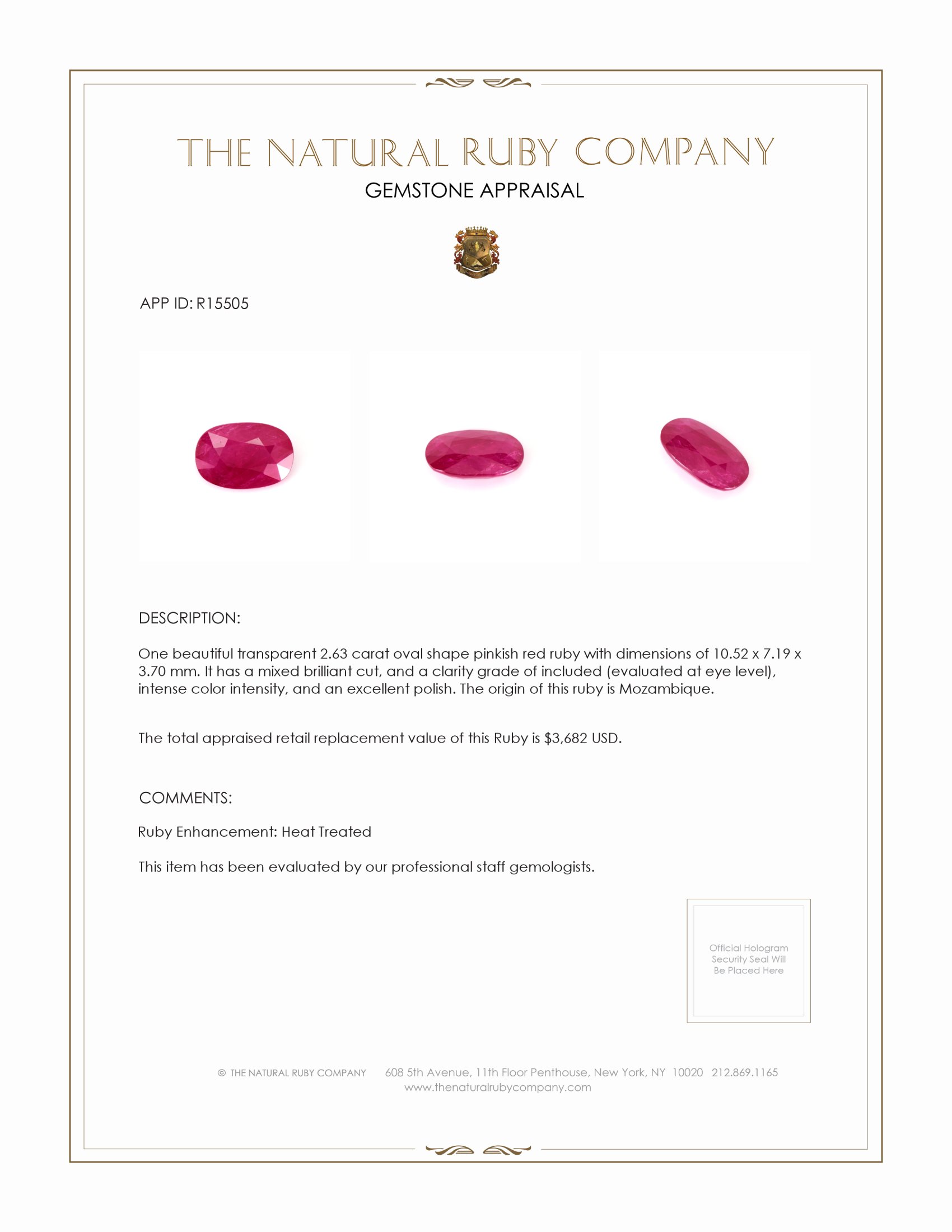 2.63 Ct. Ruby from Mozambique