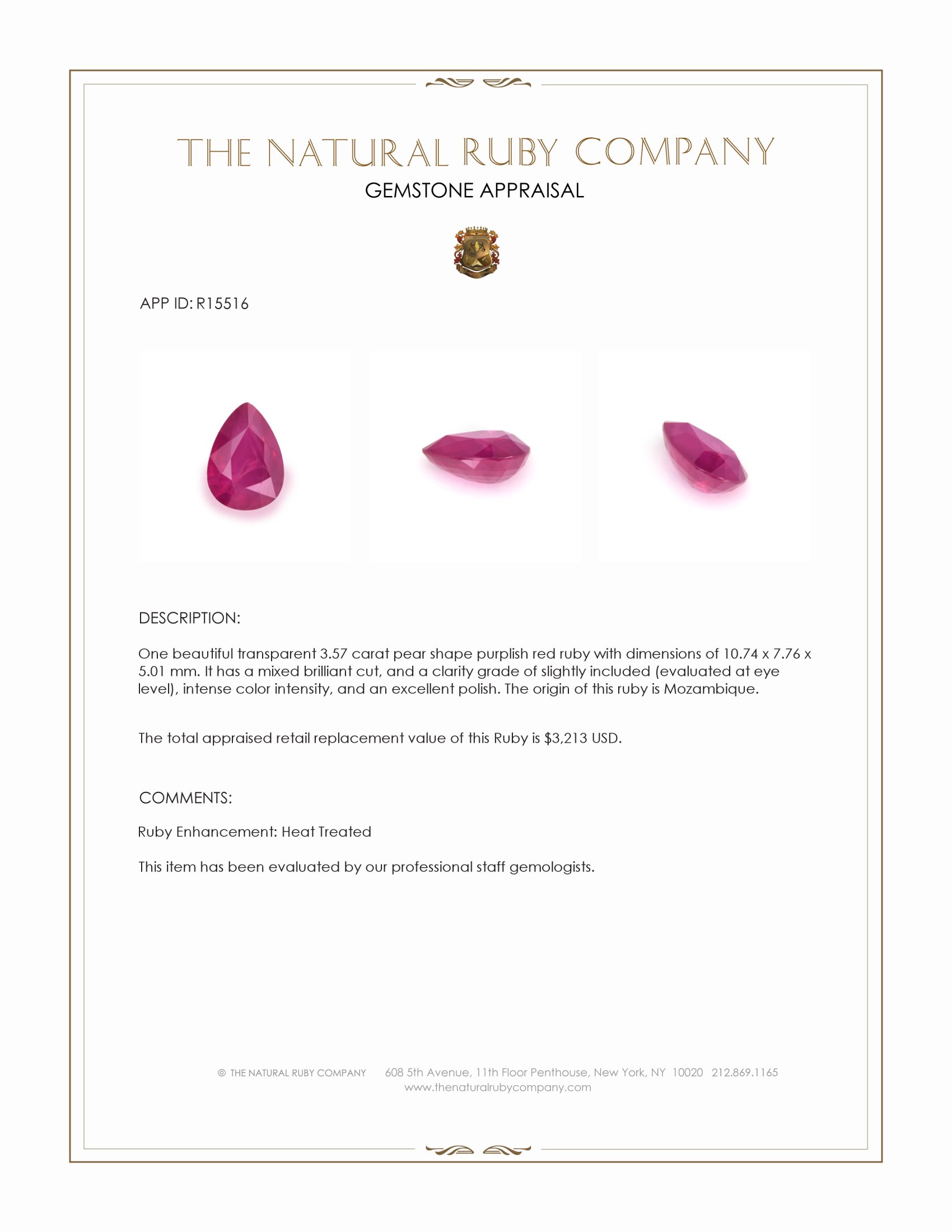3.57 Ct. Purplish Red Ruby from Mozambique