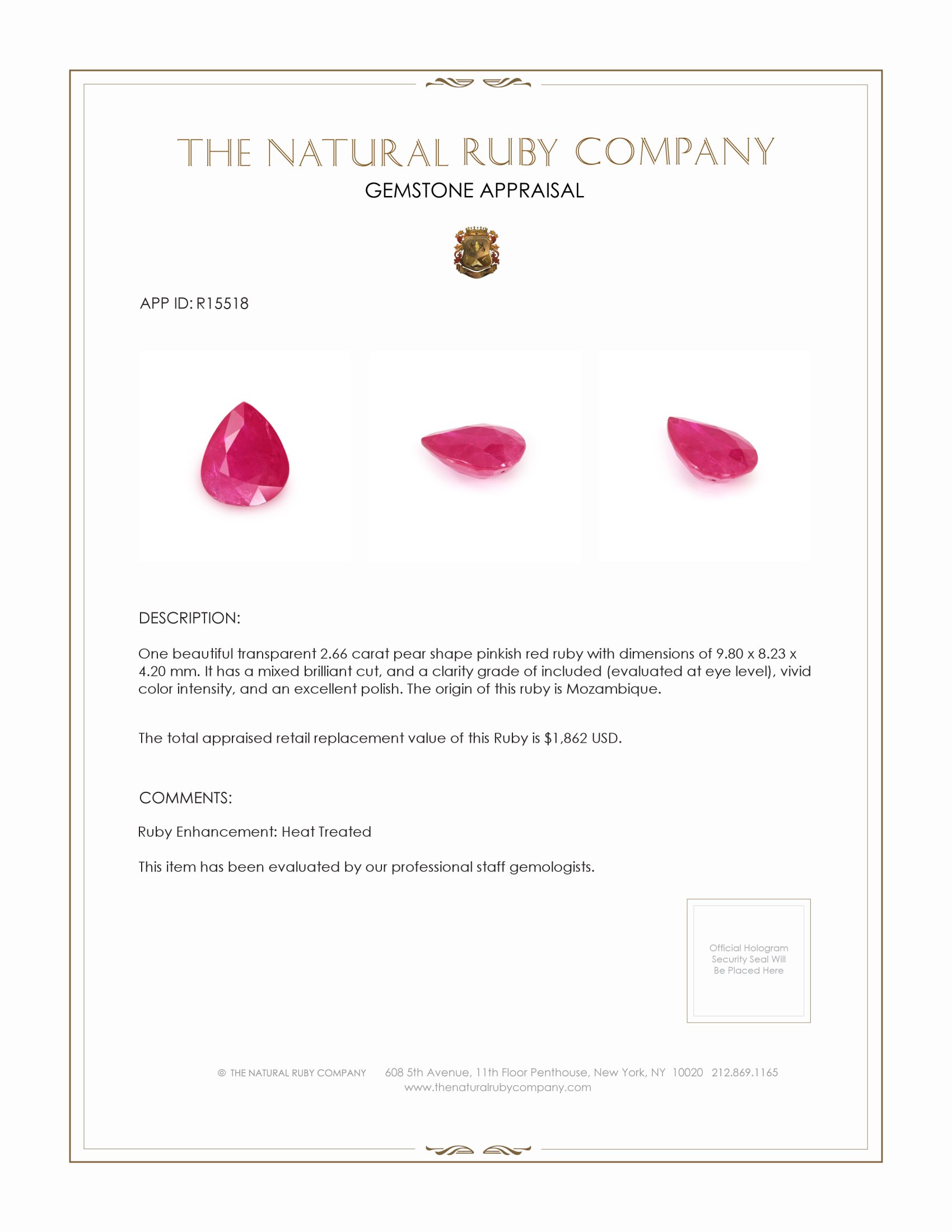 2.66 Ct. Ruby from Mozambique