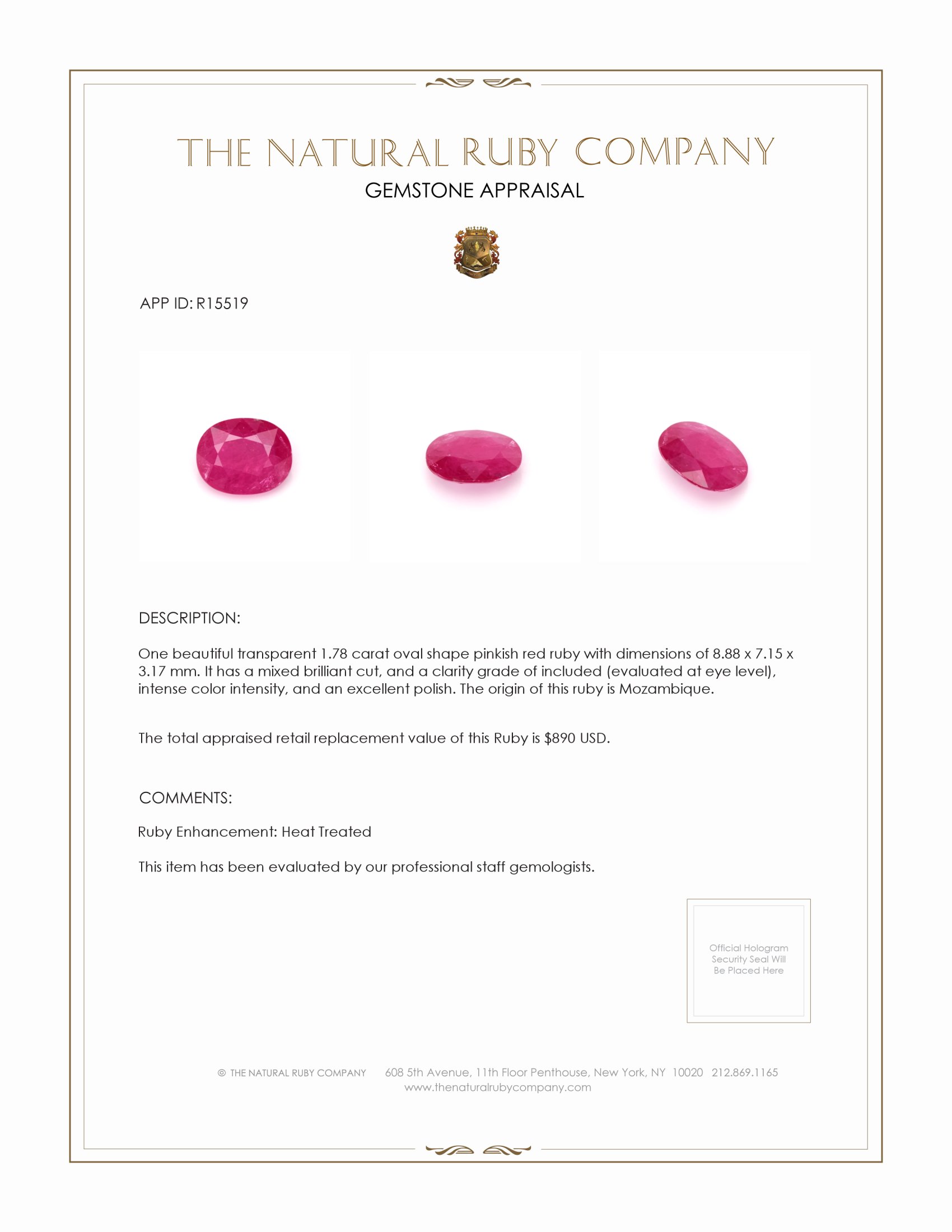 1.78 Ct. Ruby from Mozambique