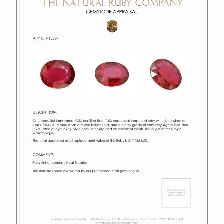 2.03 Ct. Ruby from Mozambique