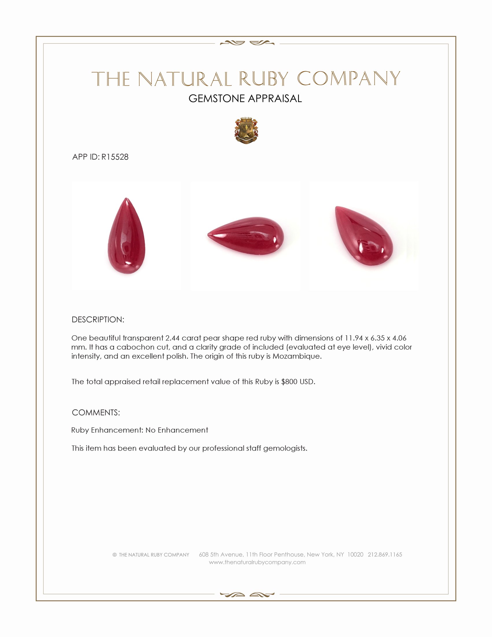 2.44 Ct. Cabochon Ruby from Mozambique