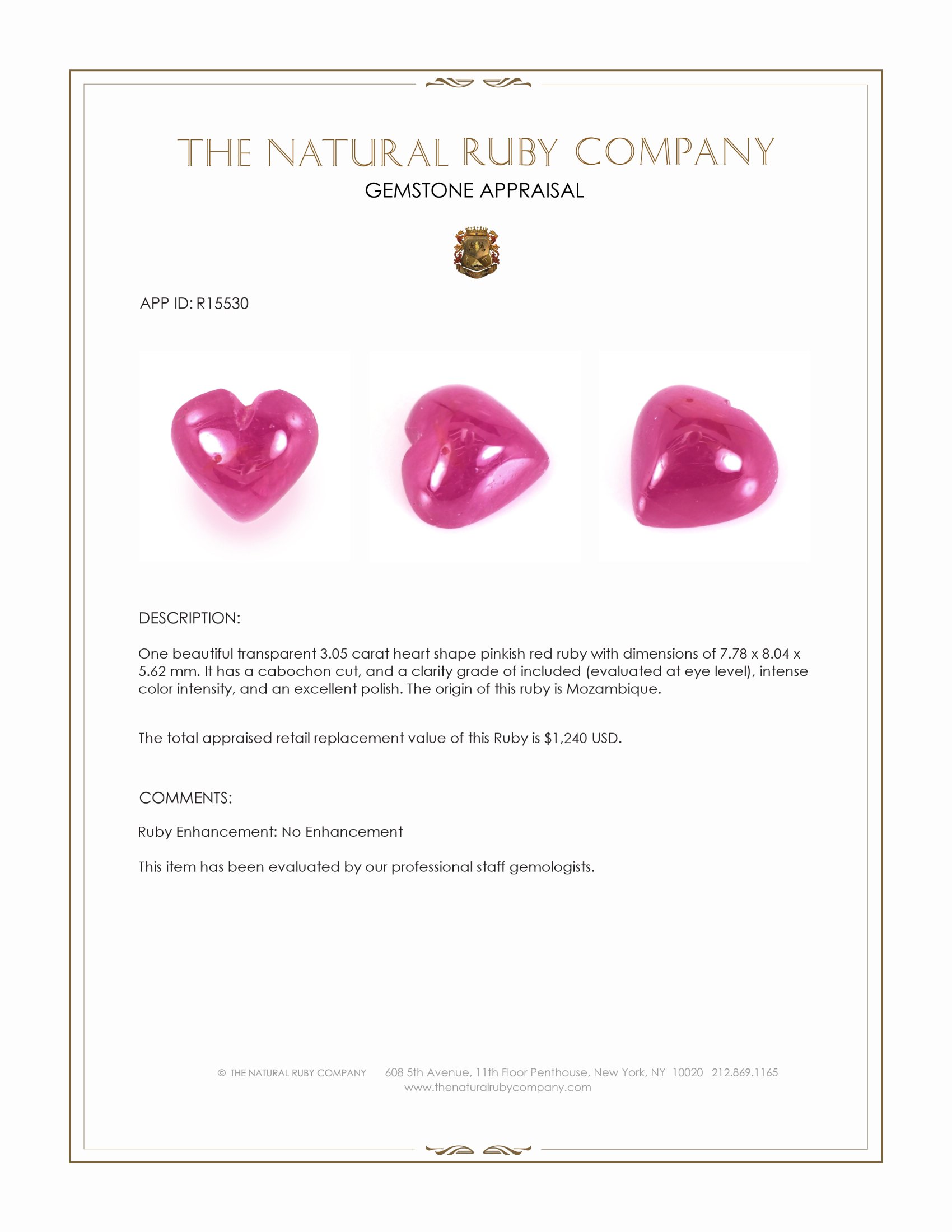 3.05 Ct. Pinkish Red Cabochon Ruby from Mozambique