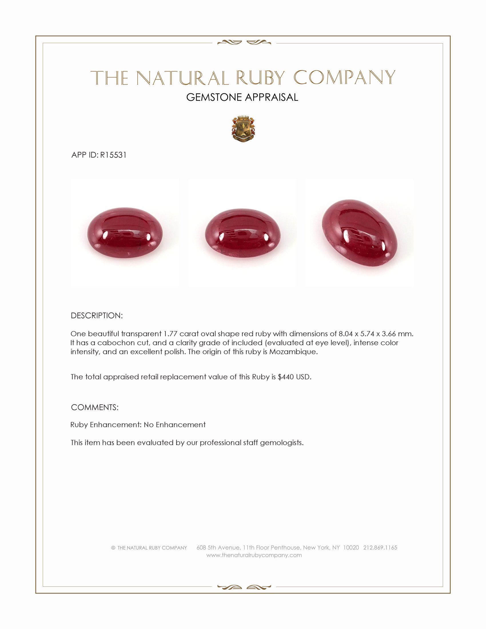 1.77 Ct. Cabochon Ruby from Mozambique