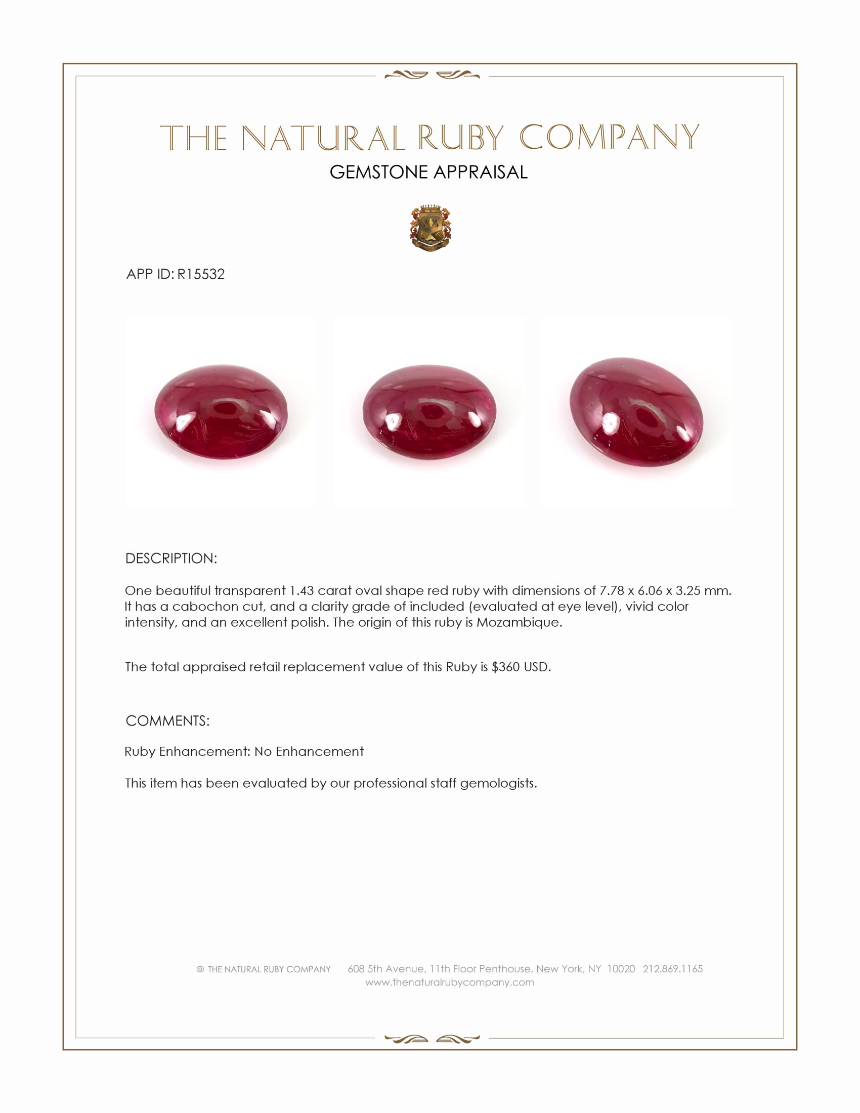 1.43 Ct. Cabochon Ruby from Mozambique