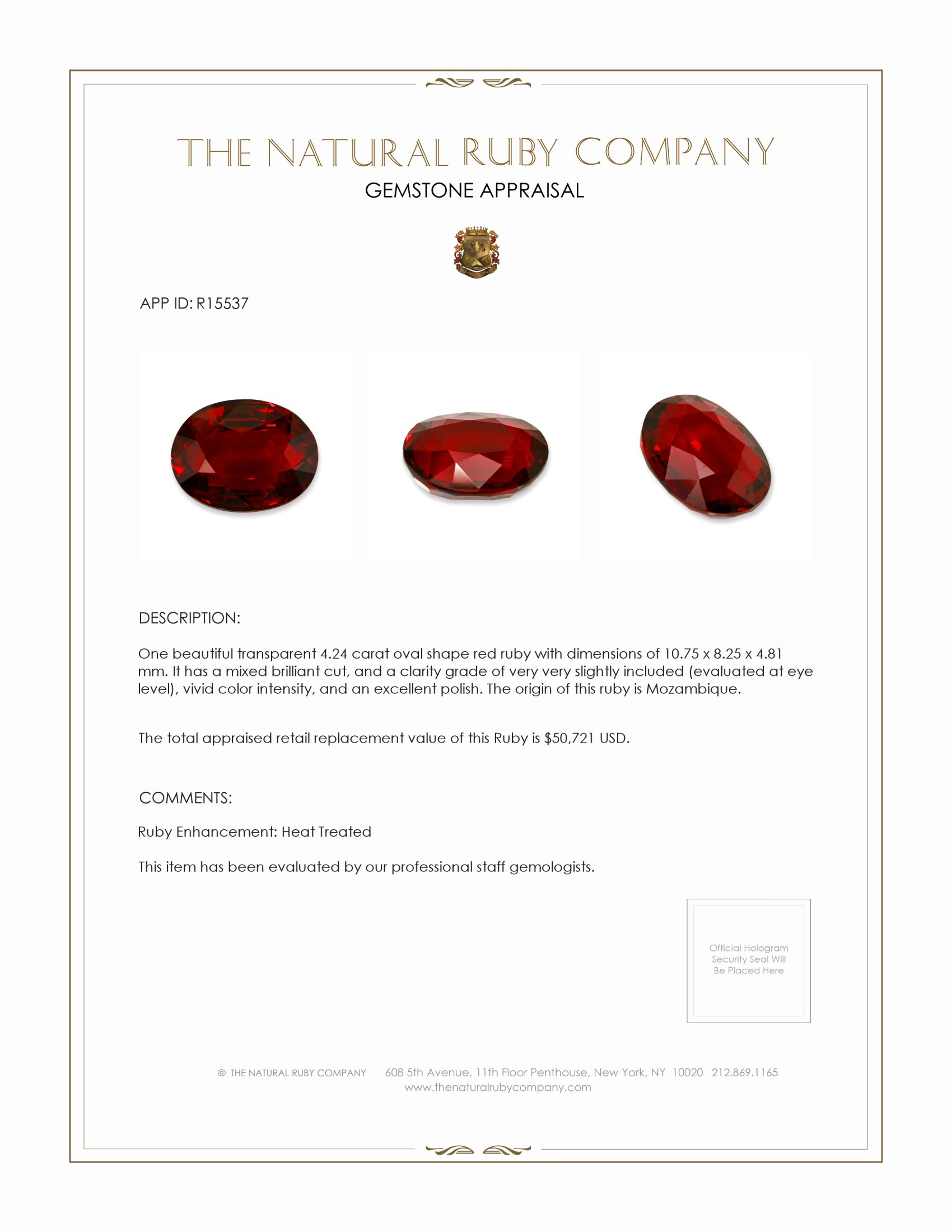 4.24 Ct. Ruby from Mozambique