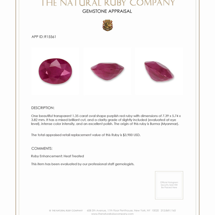 1.35 Ct. Ruby from Burma (Myanmar)