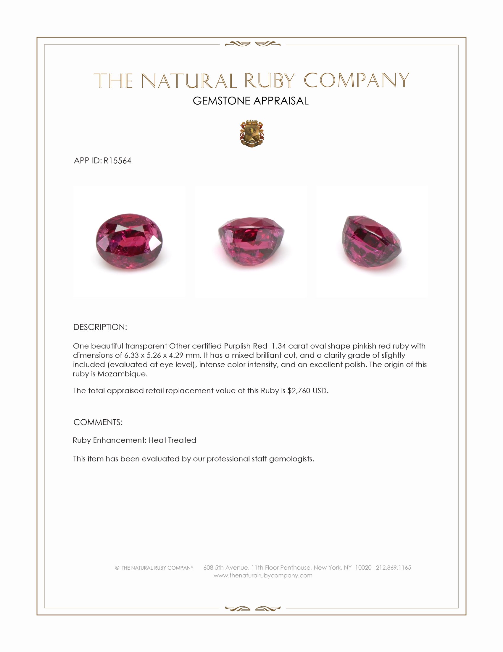 1.34 Ct. Pinkish Red Ruby from Mozambique