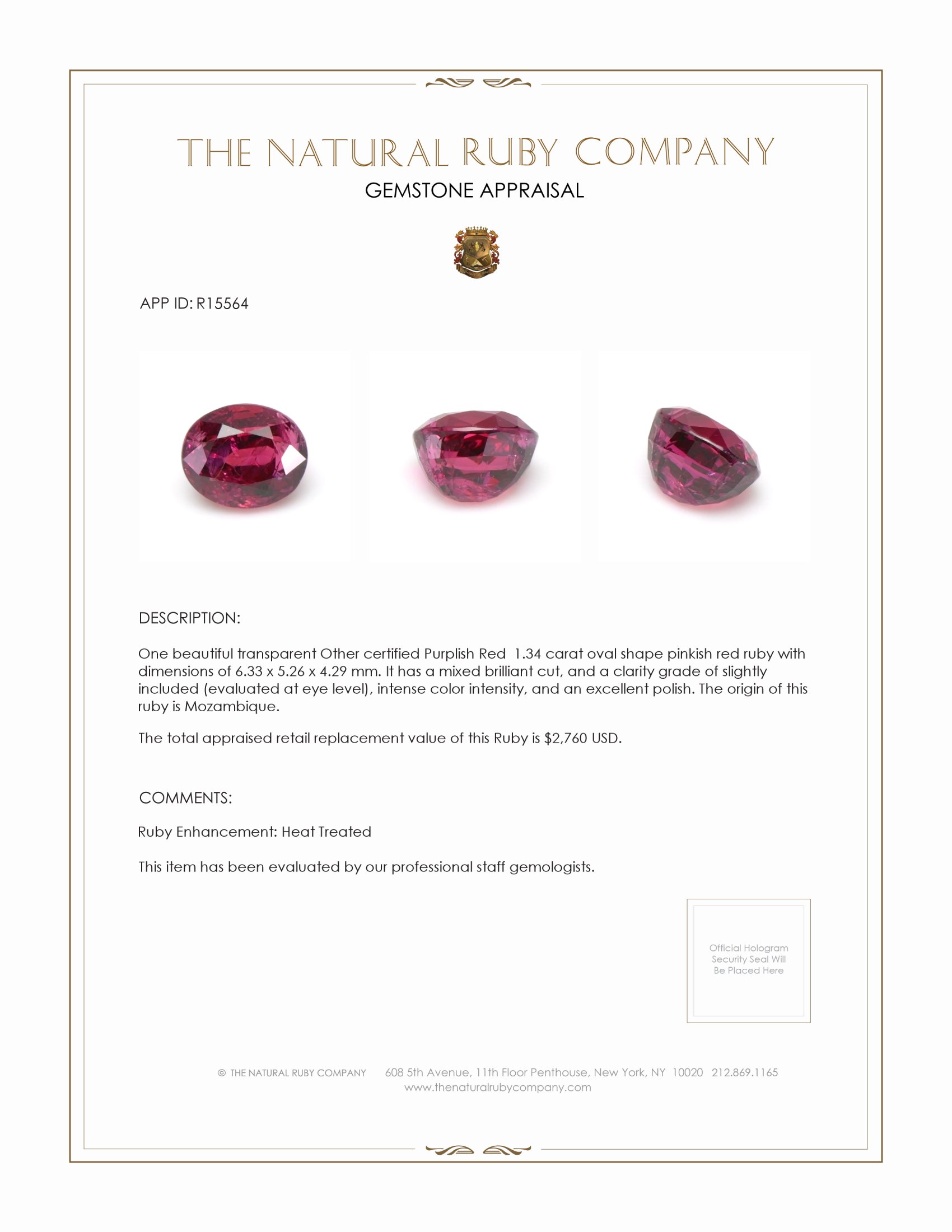 1.34 Ct. Ruby from Mozambique