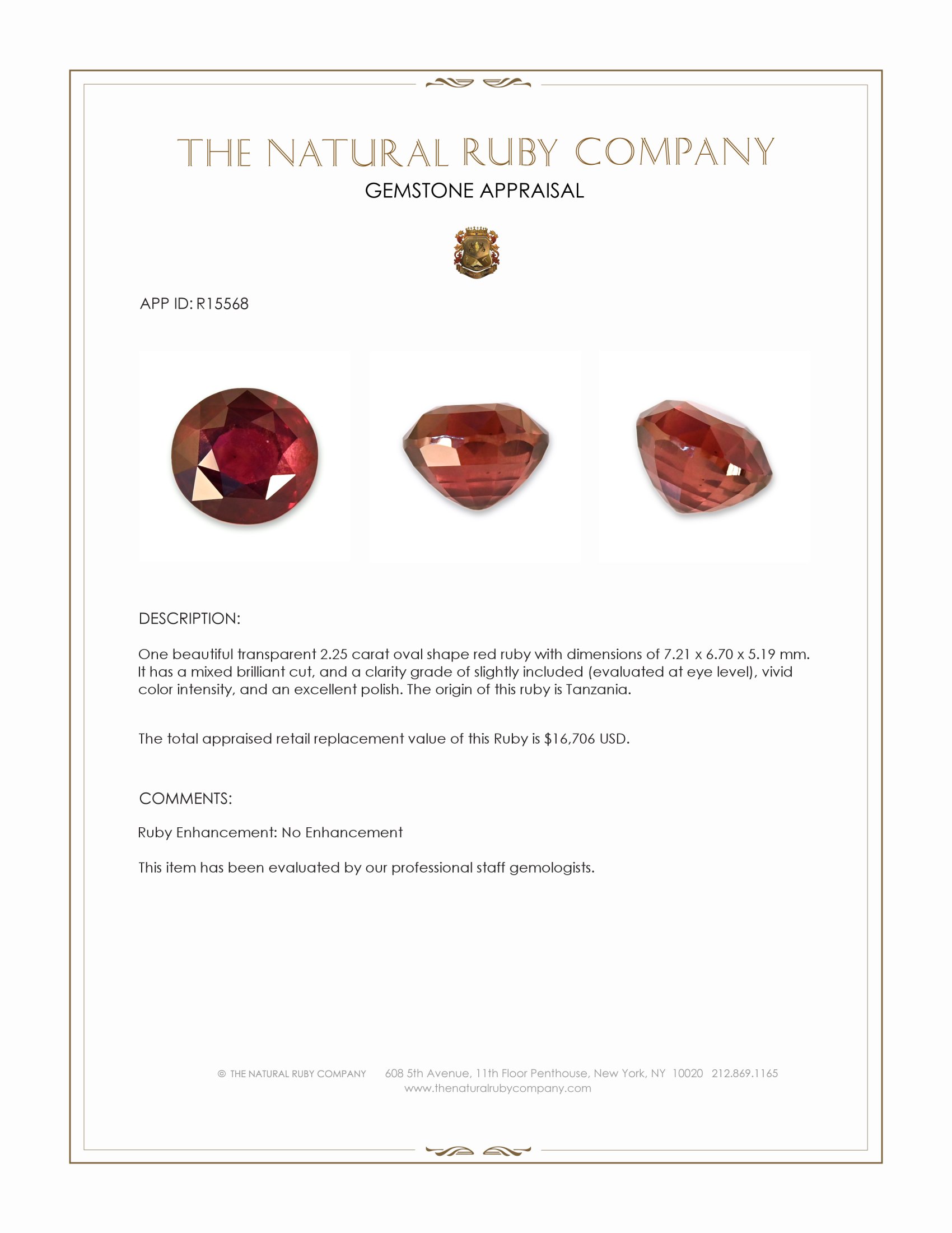 2.25 Ct. Ruby from Tanzania
