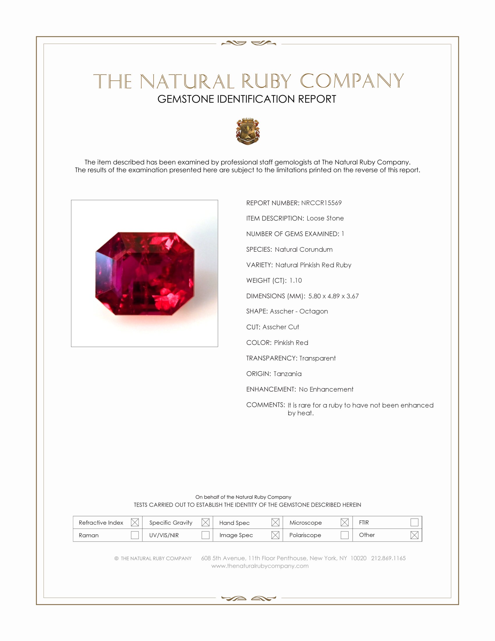 1.10 Ct. Pinkish Red Ruby from Tanzania