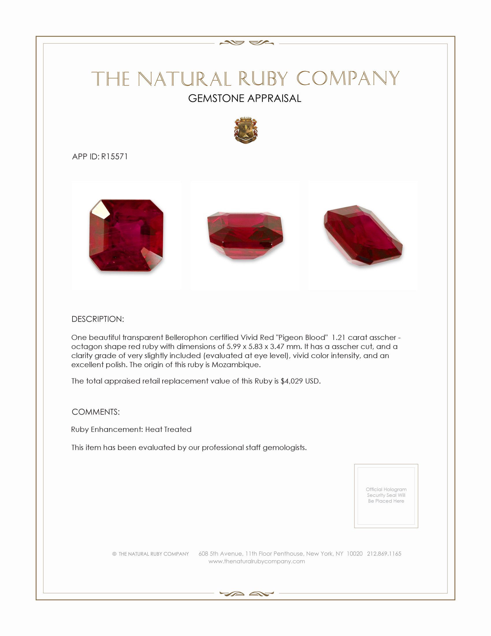 1.21 Ct. Ruby from Mozambique