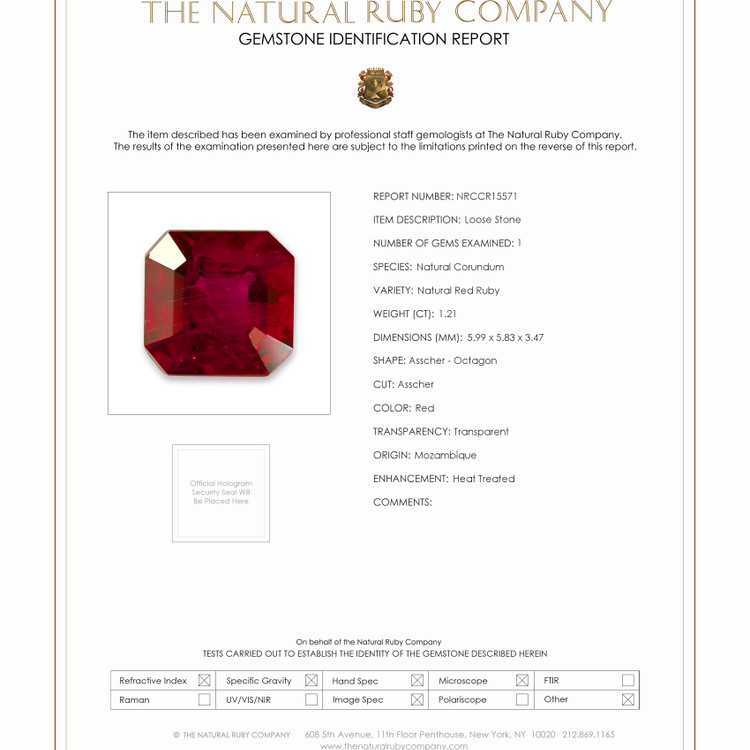 1.21 Ct. Ruby from Mozambique