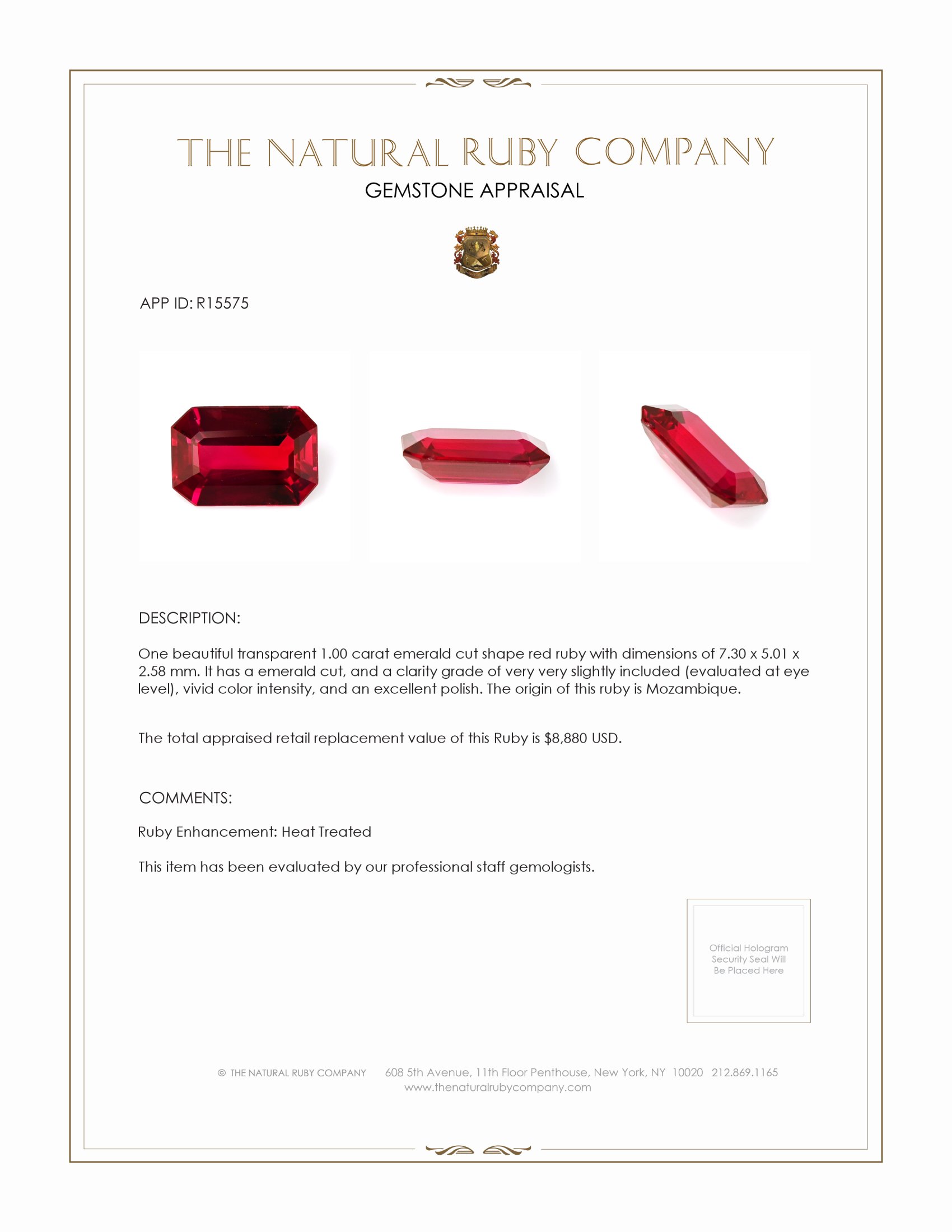 1.00 Ct. Ruby from Mozambique