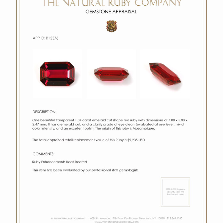 1.04 Ct. Ruby from Mozambique