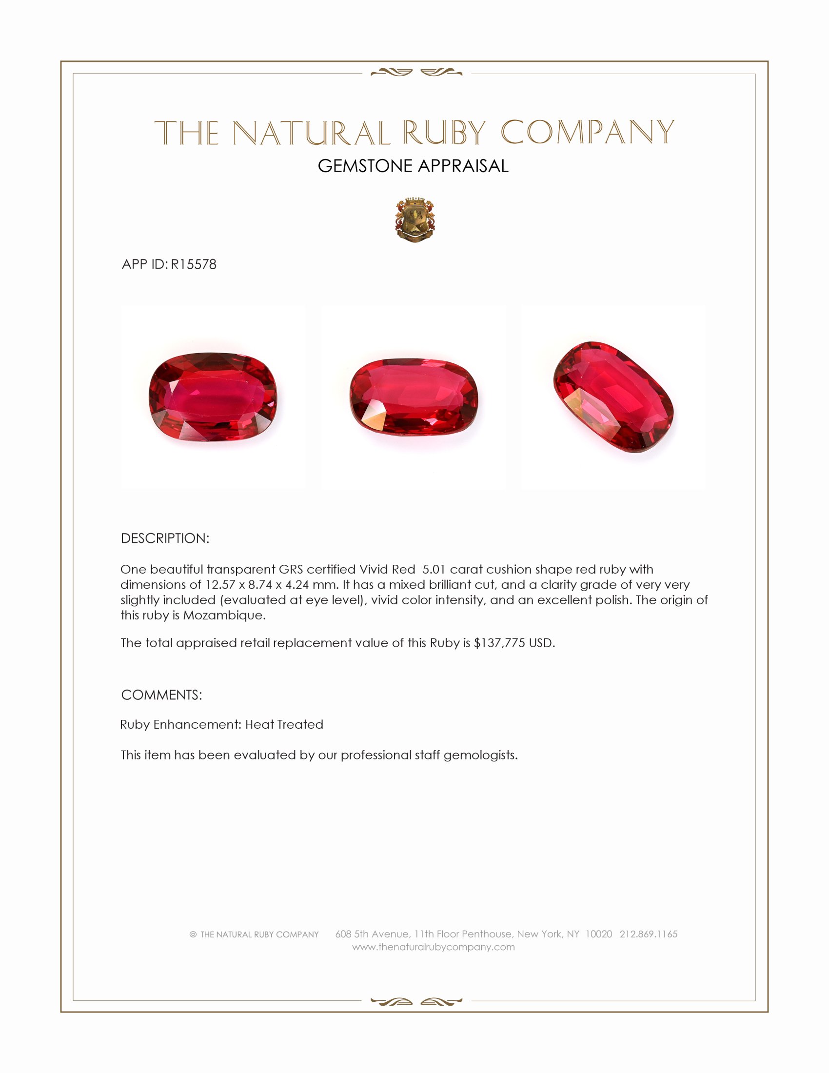 5.01 Ct. Ruby from Mozambique