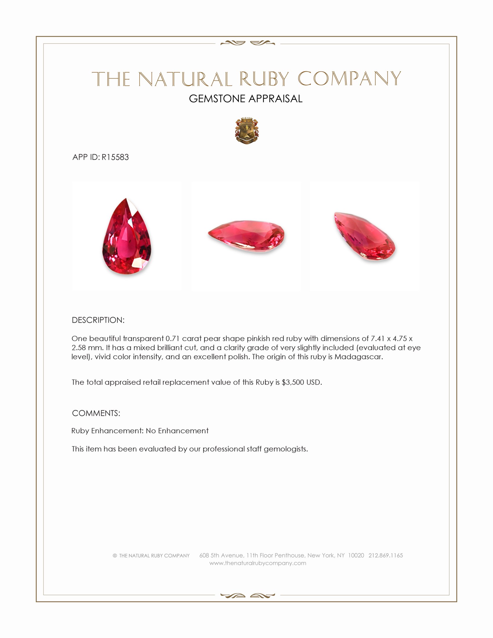 0.71 Ct. Ruby from Madagascar