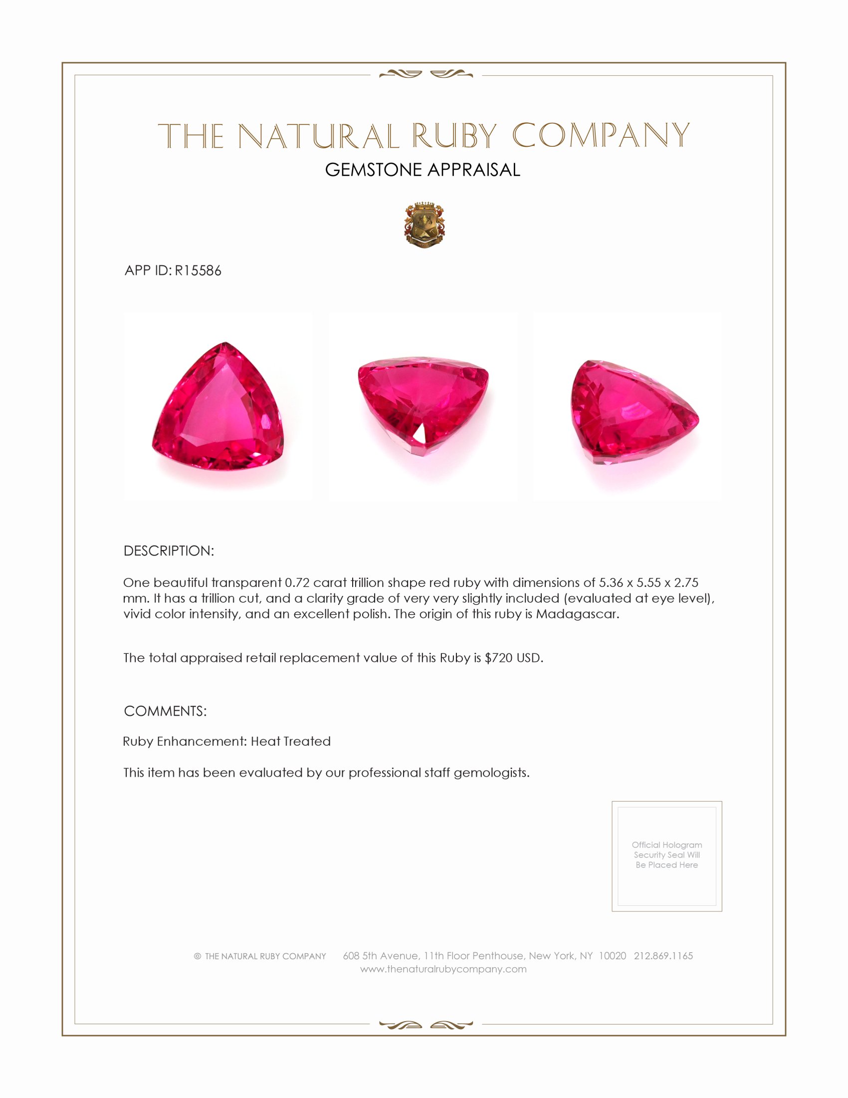 0.72 Ct. Ruby from Madagascar