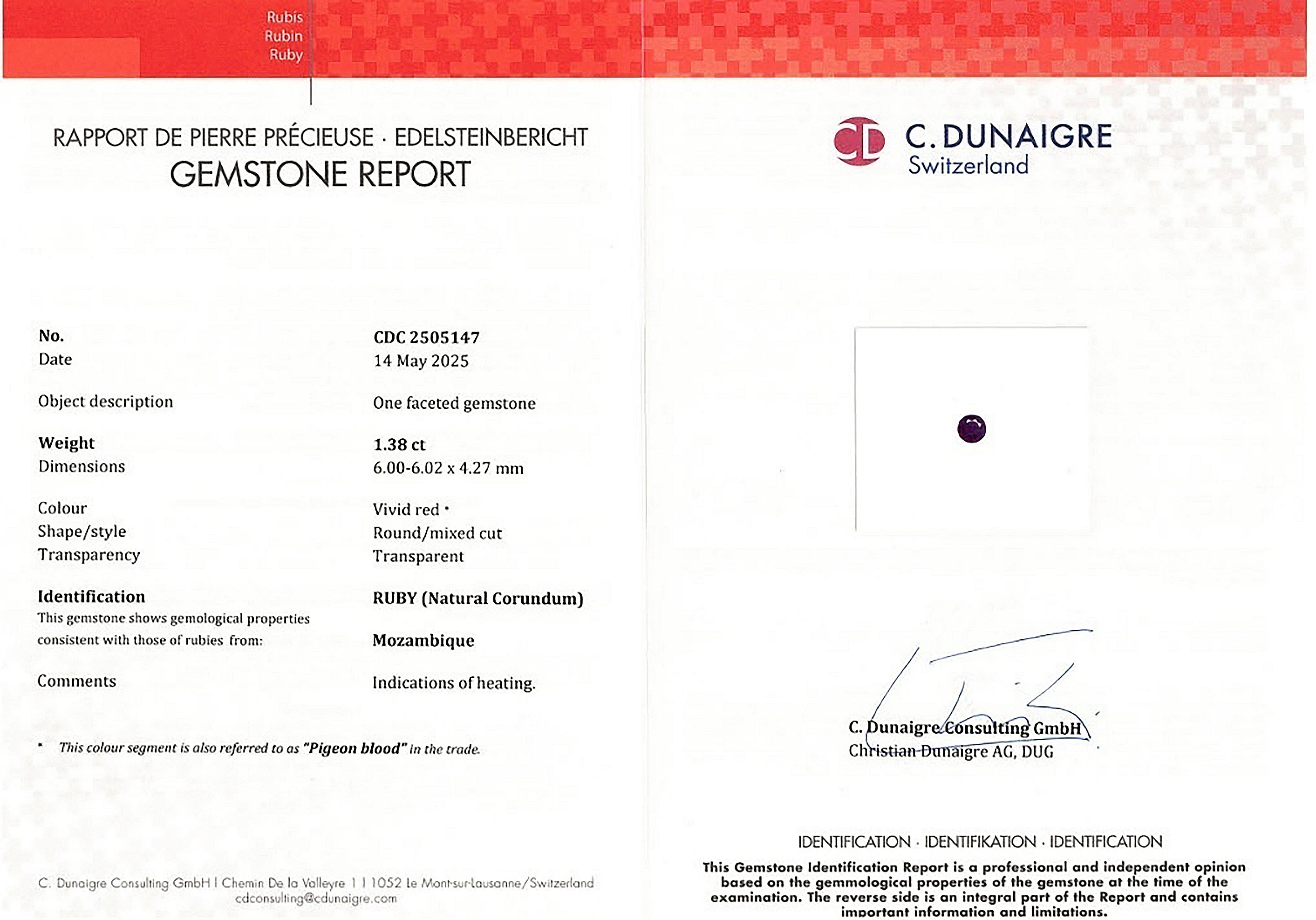 1.38 Ct. Ruby from Mozambique