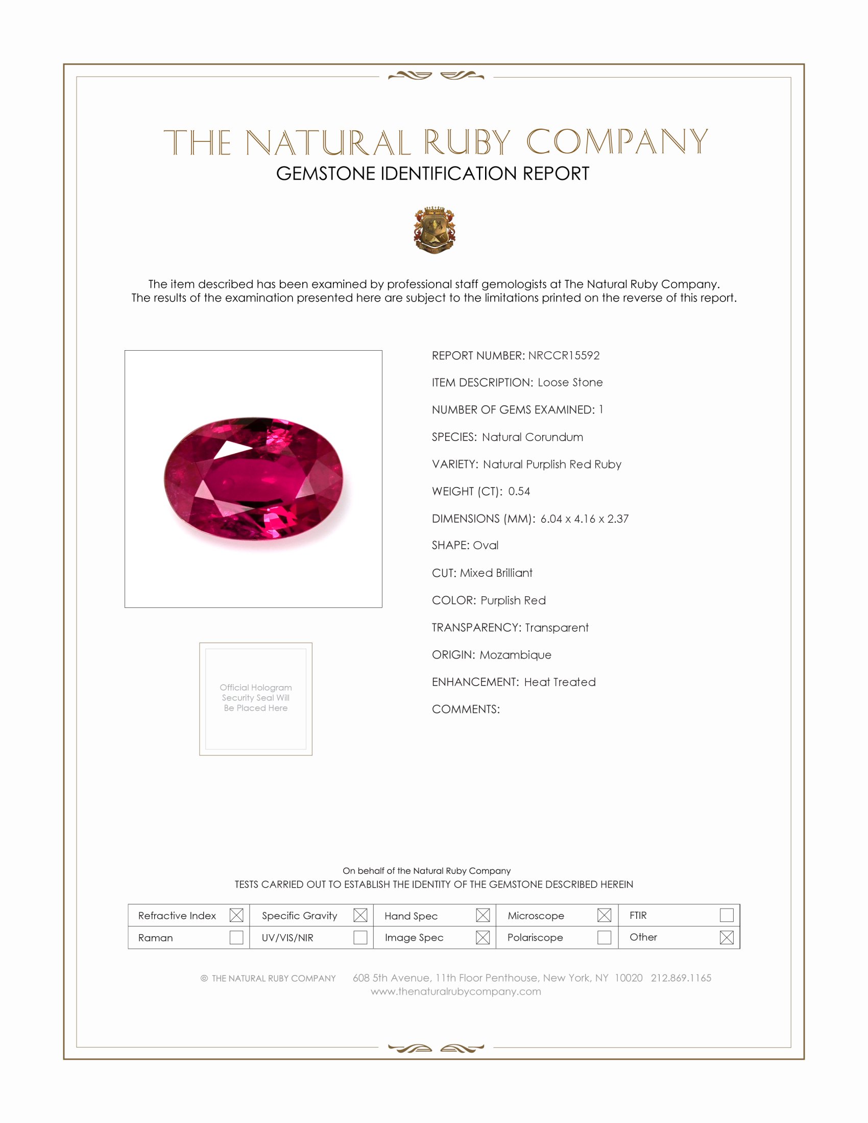0.54 Ct. Purplish Red Ruby from Mozambique