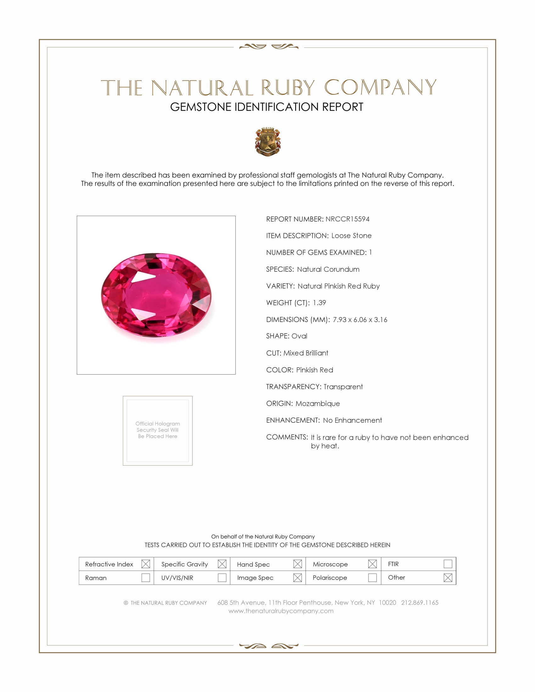 1.39 Ct. Ruby from Mozambique