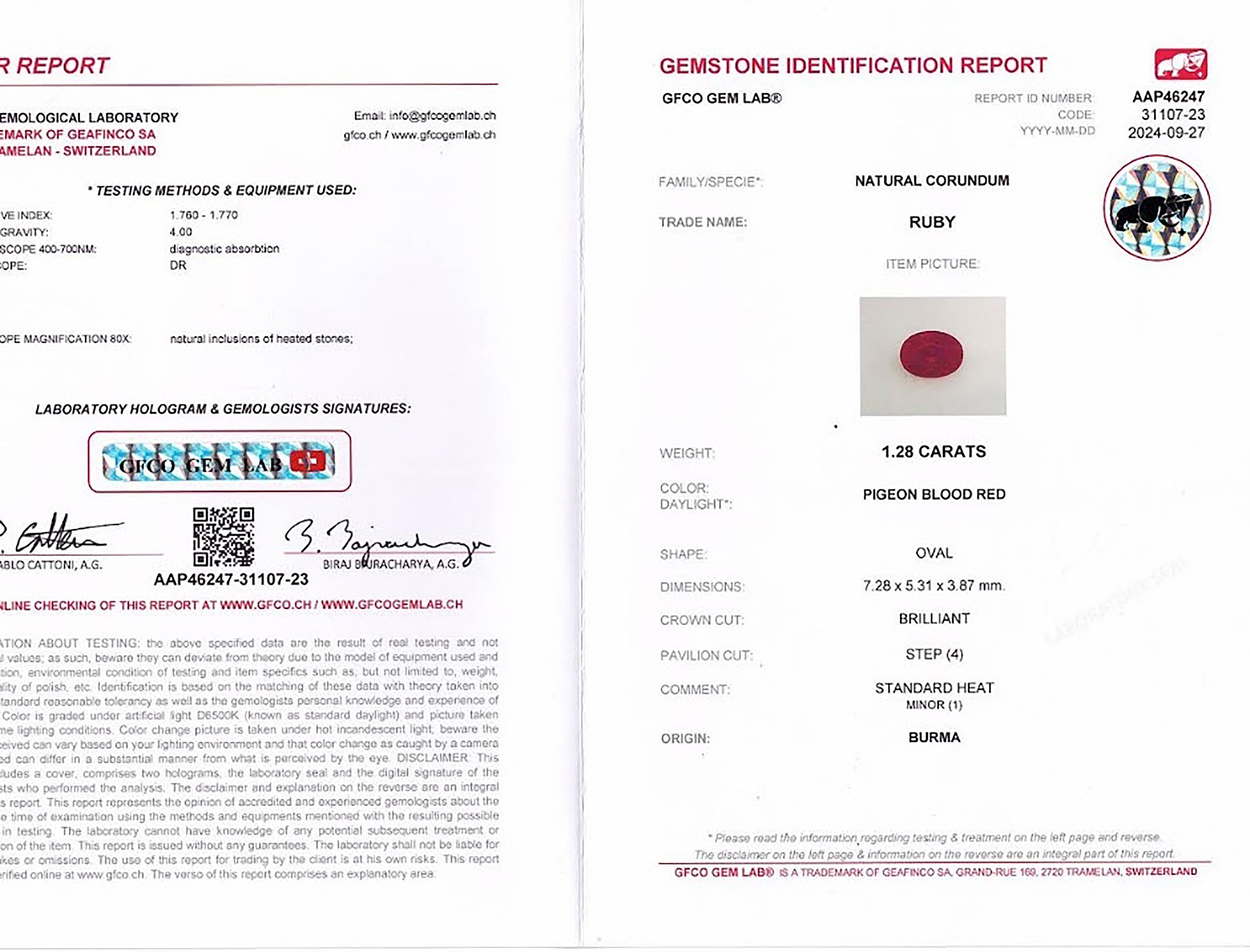 1.28 Ct. Ruby from Burma (Myanmar)