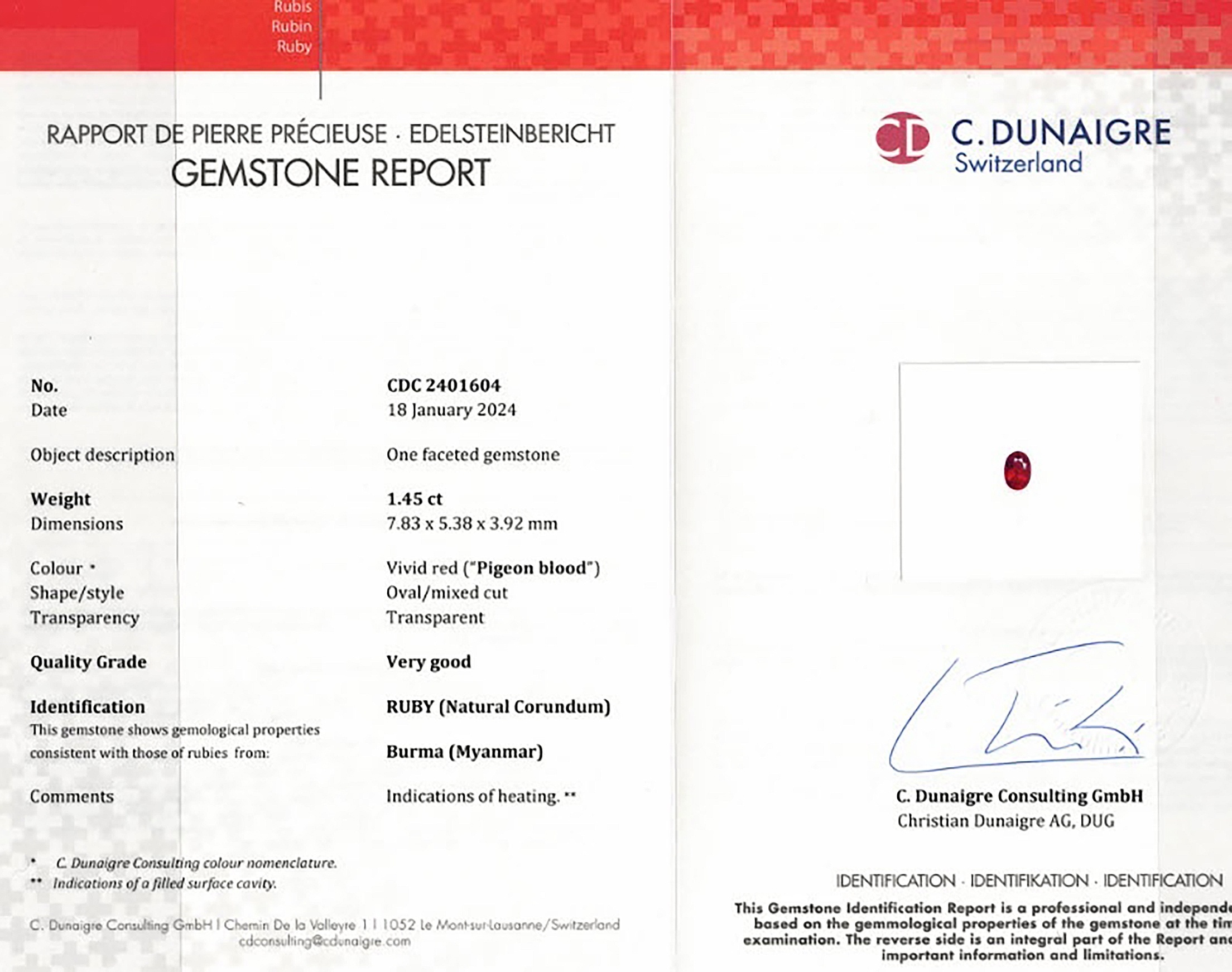 1.45 Ct. Ruby from Burma (Myanmar)