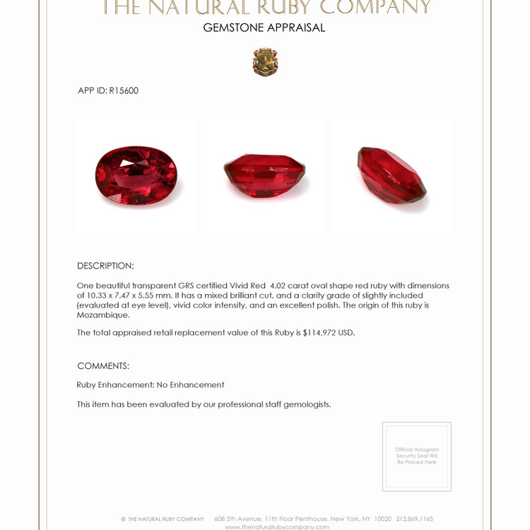 4.02 Ct. Ruby from Mozambique