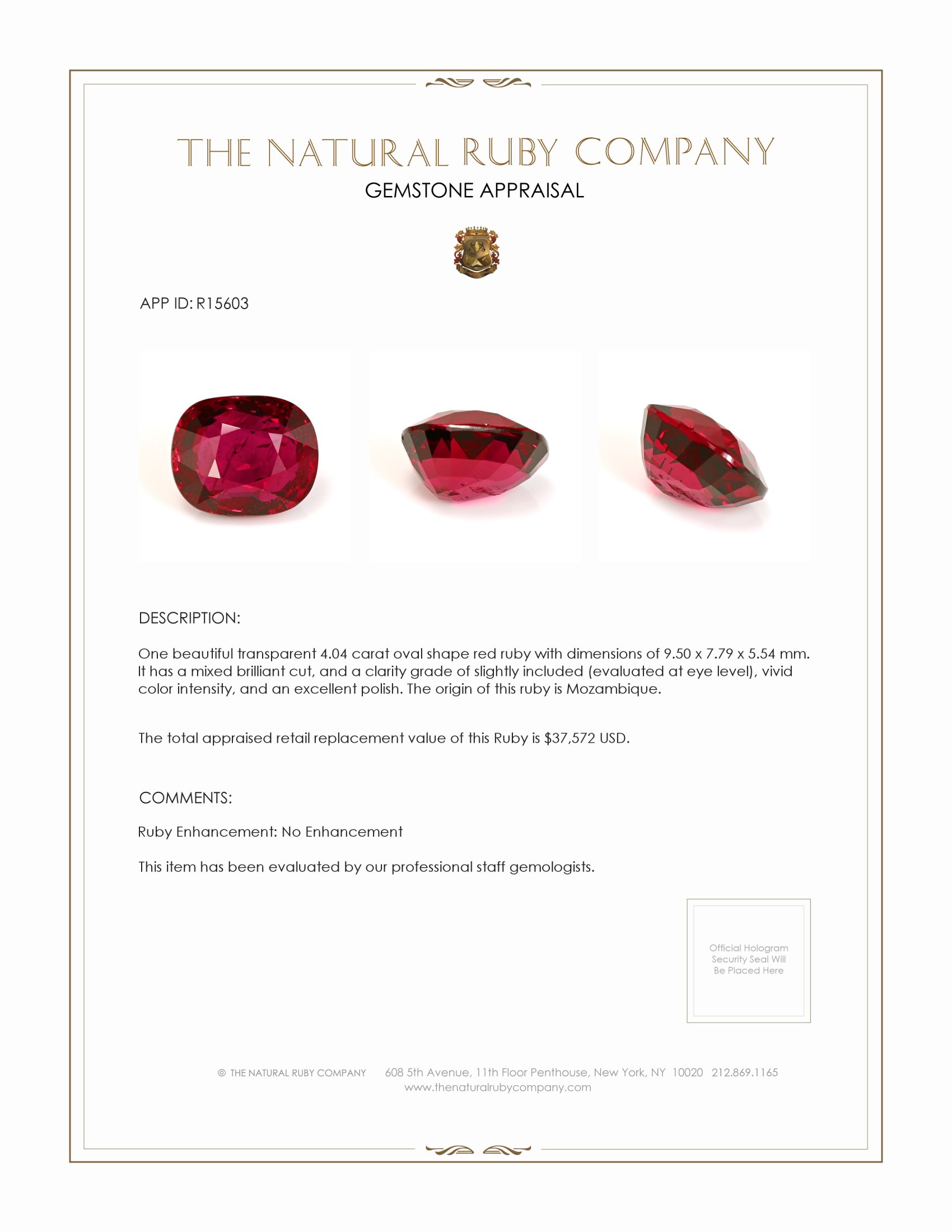 4.04 Ct. Ruby from Mozambique