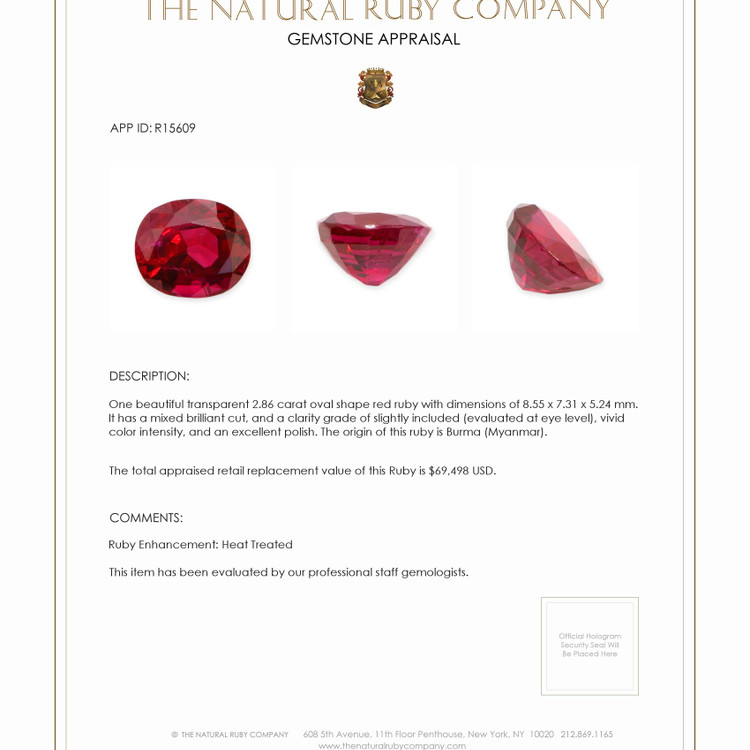 2.86 Ct. Ruby from Burma (Myanmar)