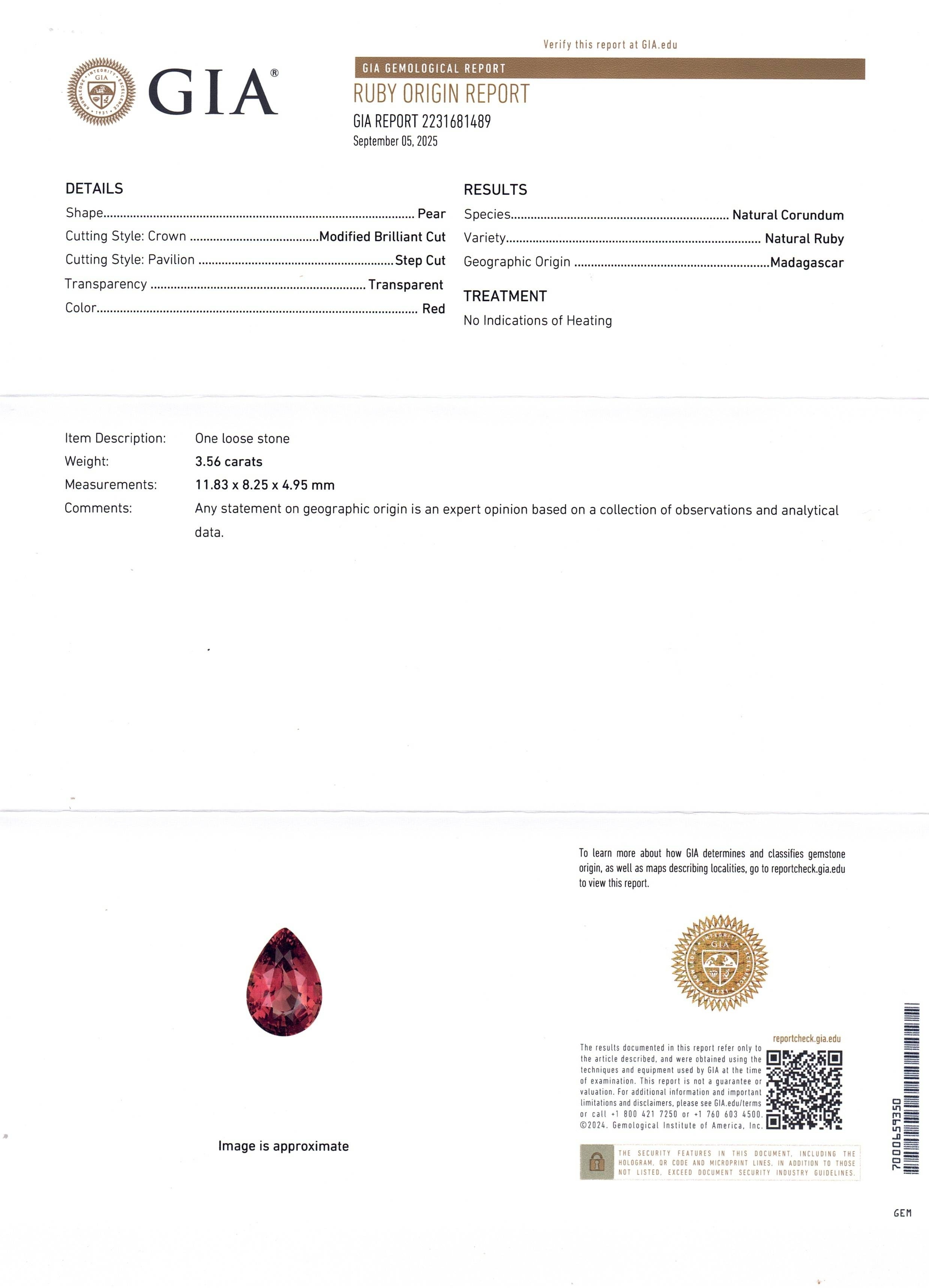 3.56 Ct. Ruby from Madagascar