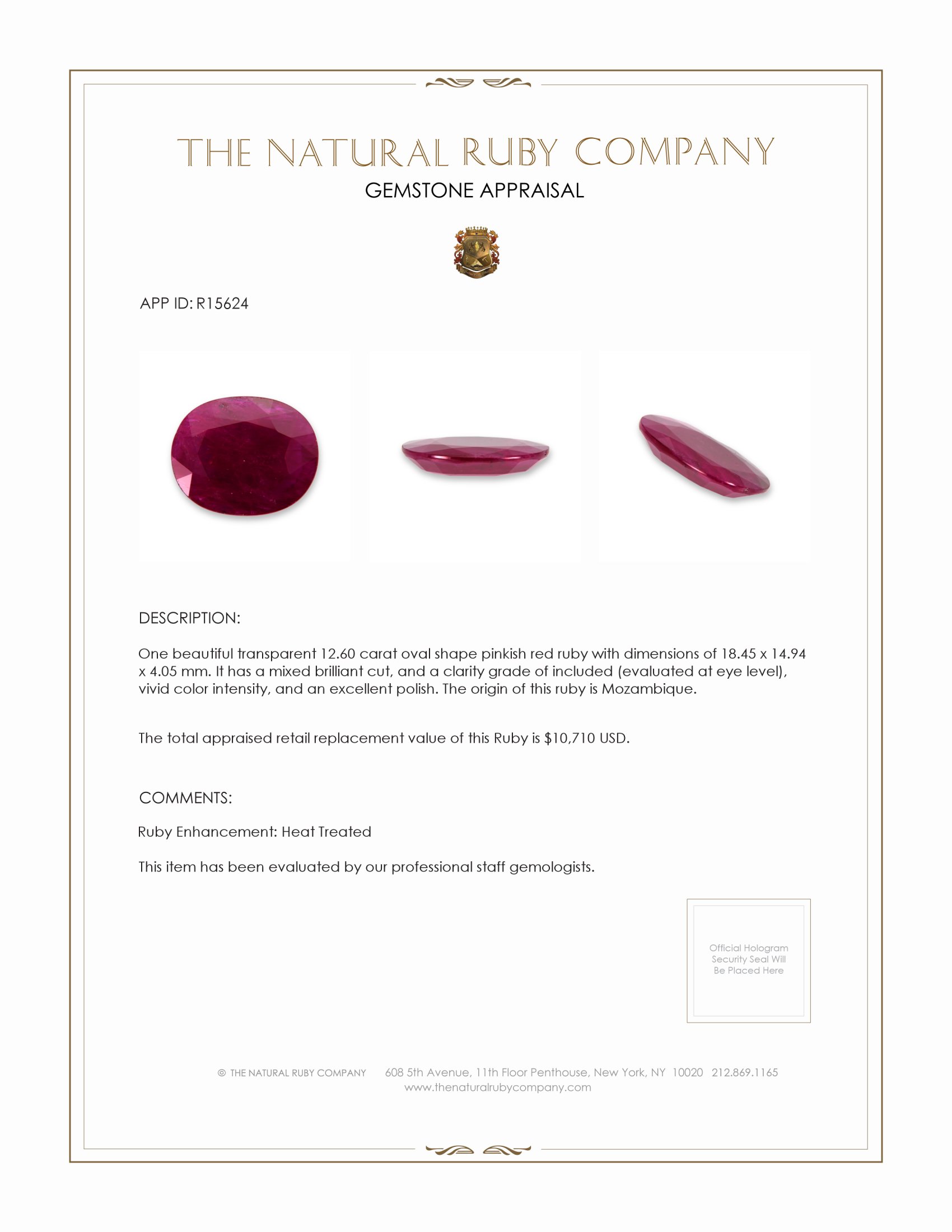 12.60 Ct. Ruby from Mozambique
