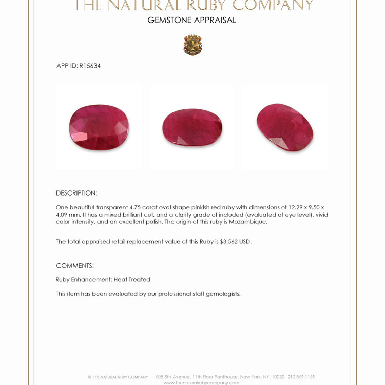 4.75 Ct. Ruby from Mozambique