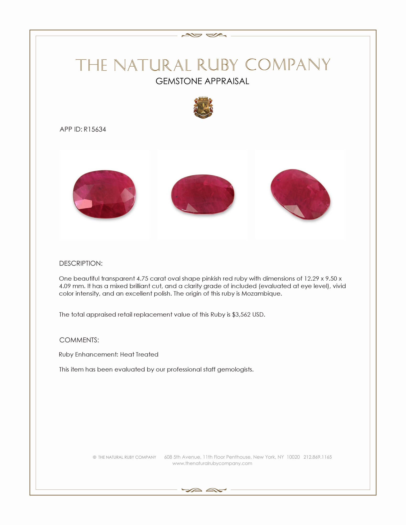 4.75 Ct. Pinkish Red Ruby from Mozambique