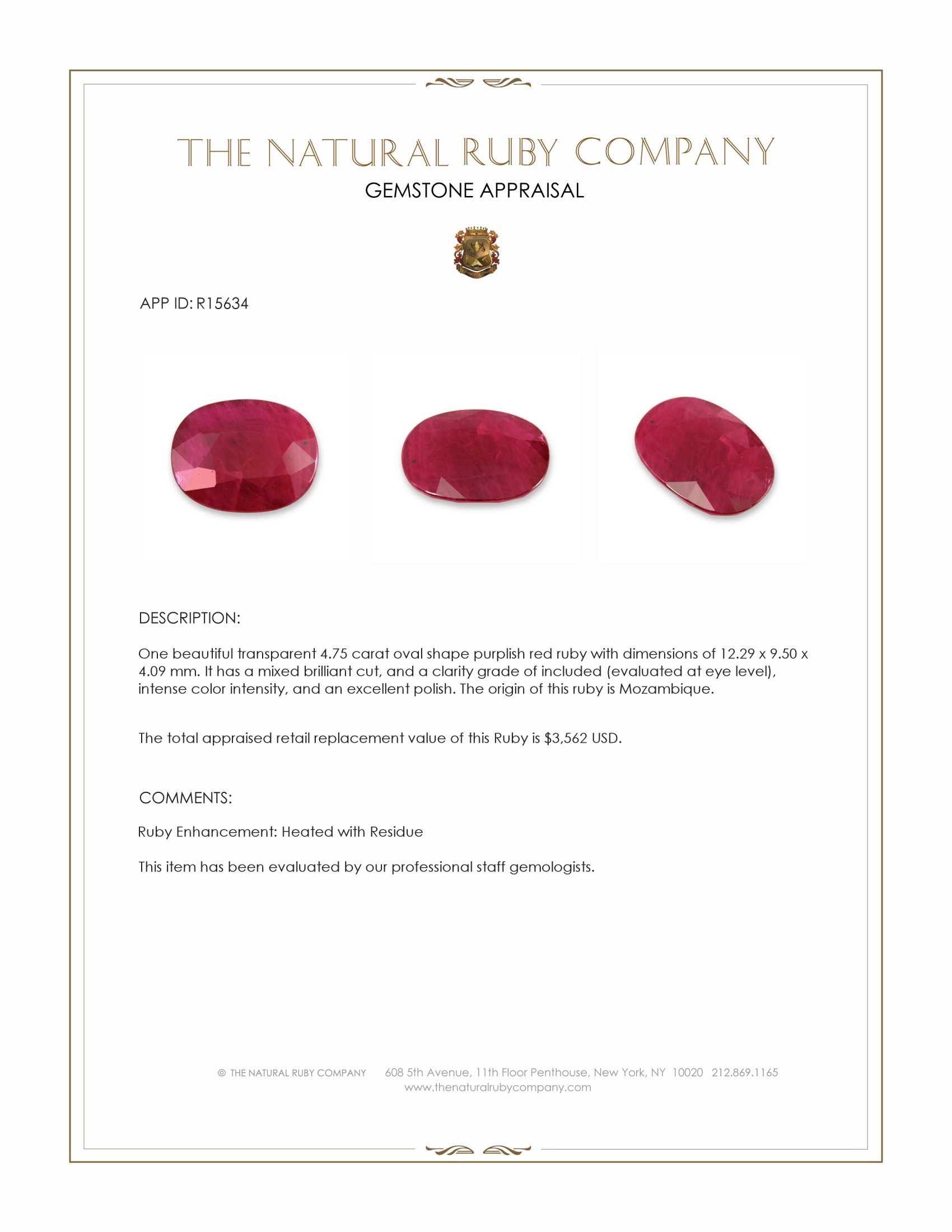 4.75 Ct. Purplish Red Ruby from Mozambique
