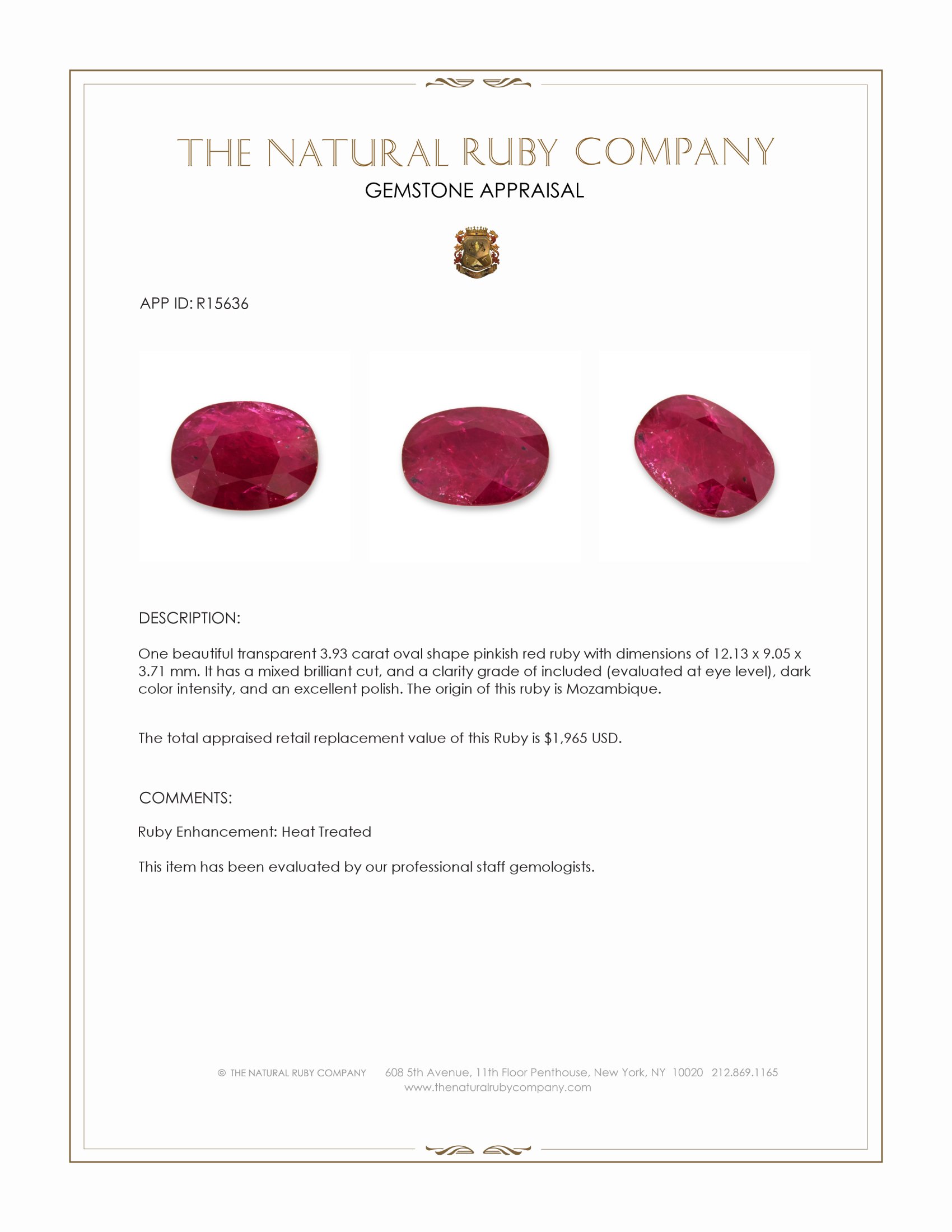 3.93 Ct. Pinkish Red Ruby from Mozambique