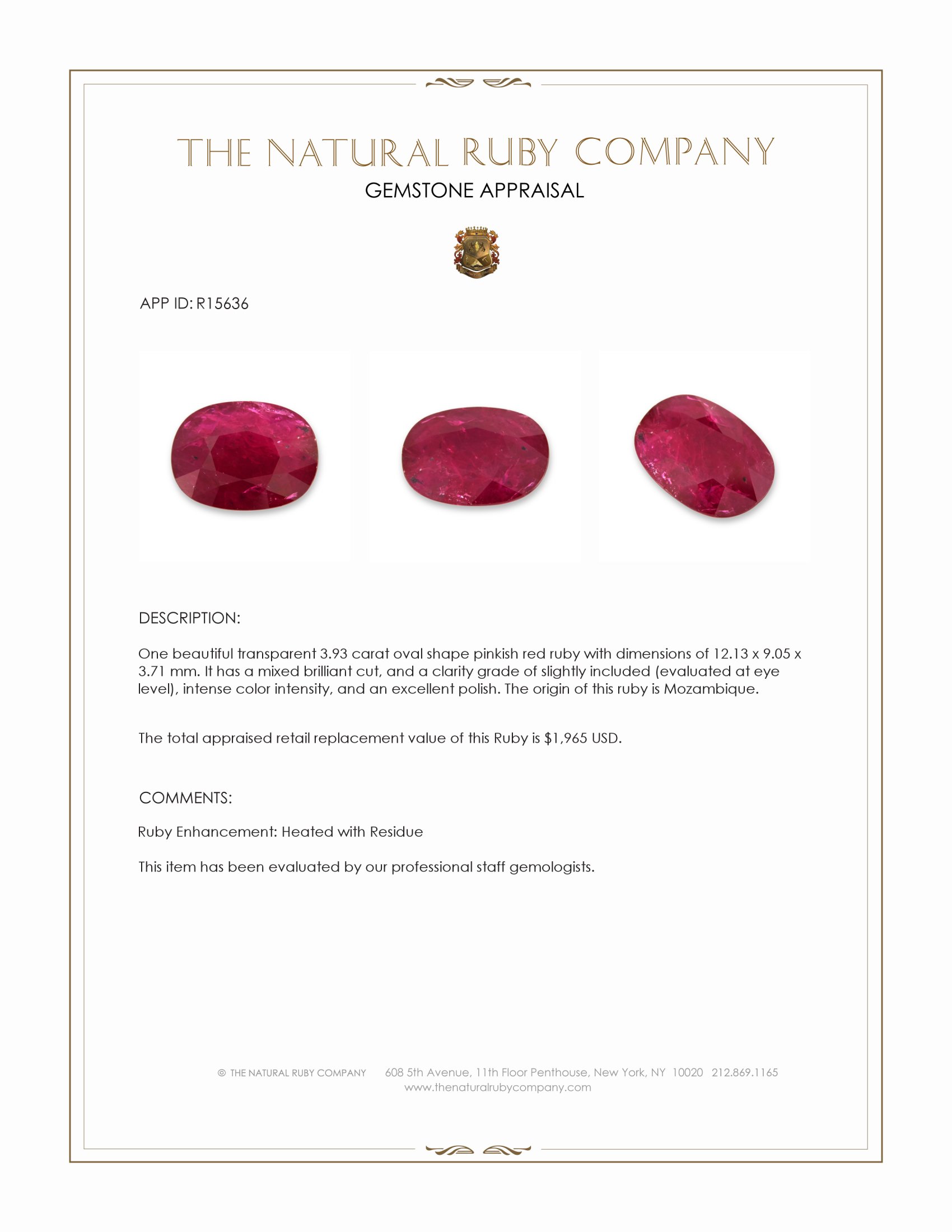 3.93 Ct. Pinkish Red Ruby from Mozambique