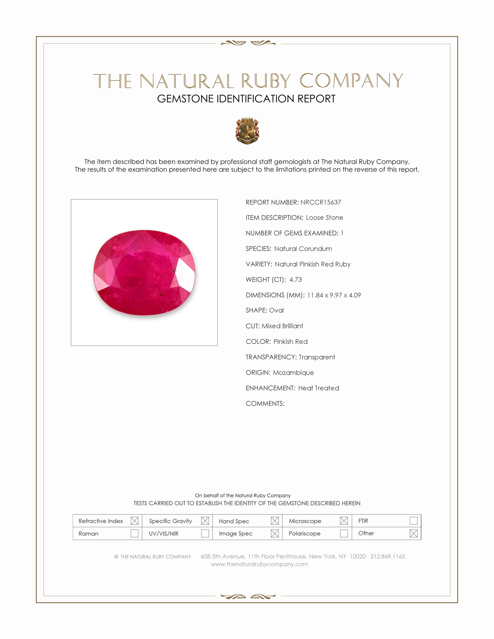 4.73 Ct. Pinkish Red Ruby from Mozambique