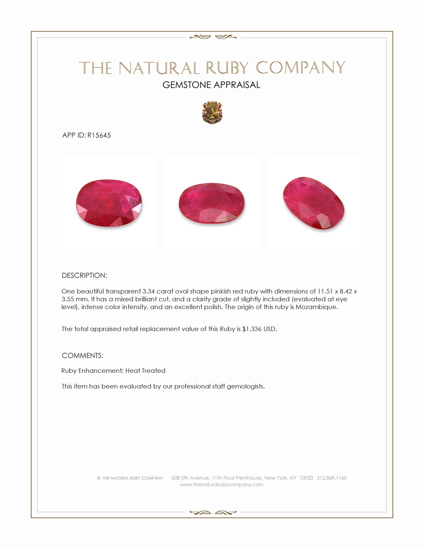 3.34 Ct. Pinkish Red Ruby from Mozambique