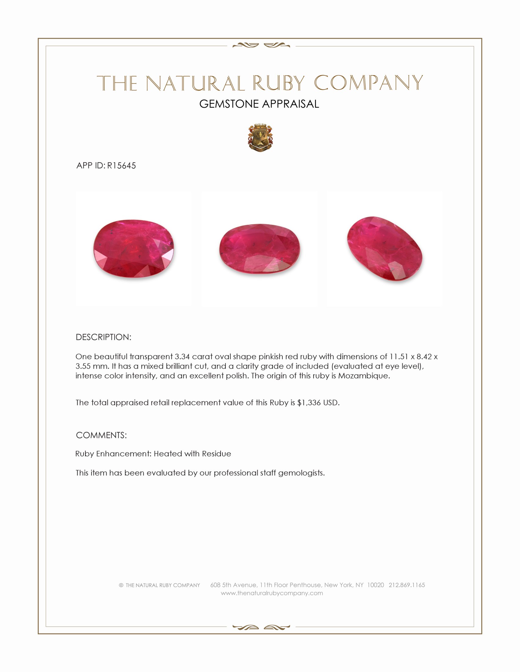 3.34 Ct. Pinkish Red Ruby from Mozambique