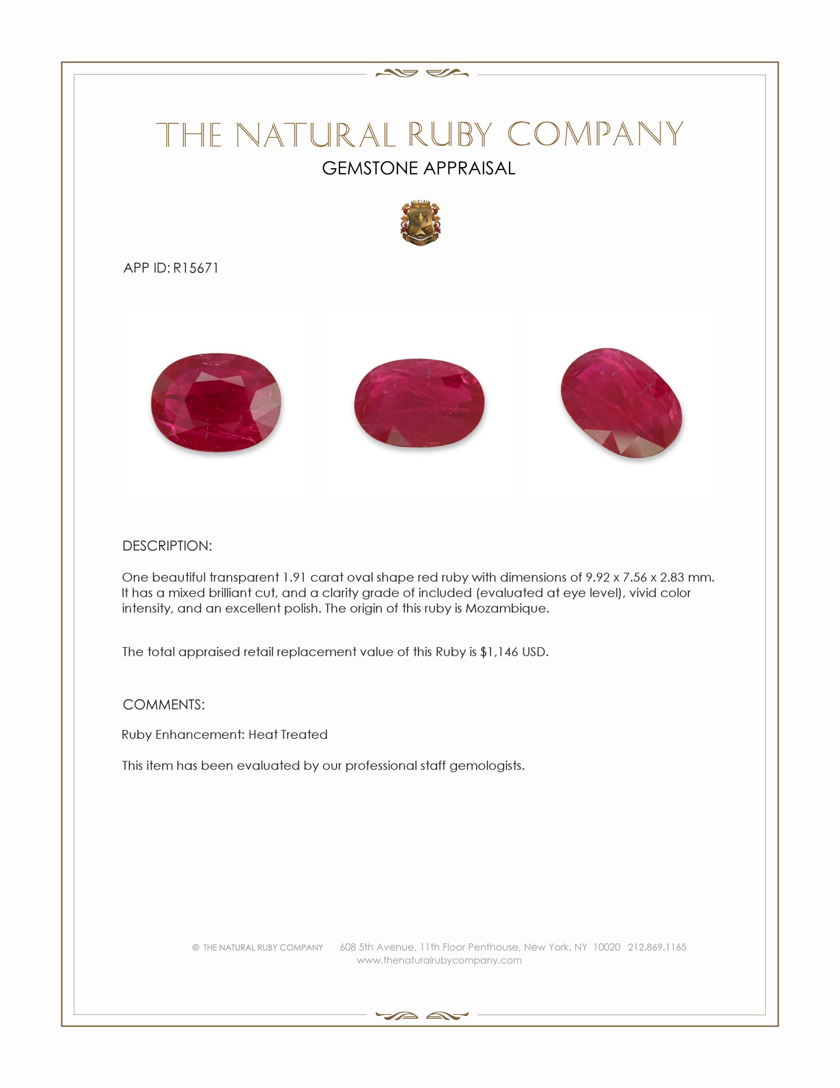 1.91 Ct. Ruby from Mozambique