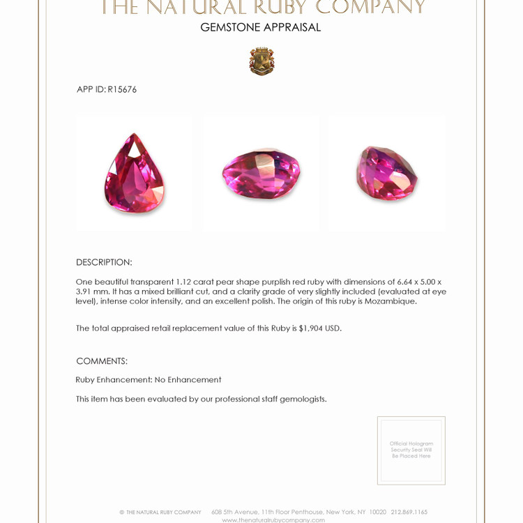 1.12 Ct. Ruby from Mozambique