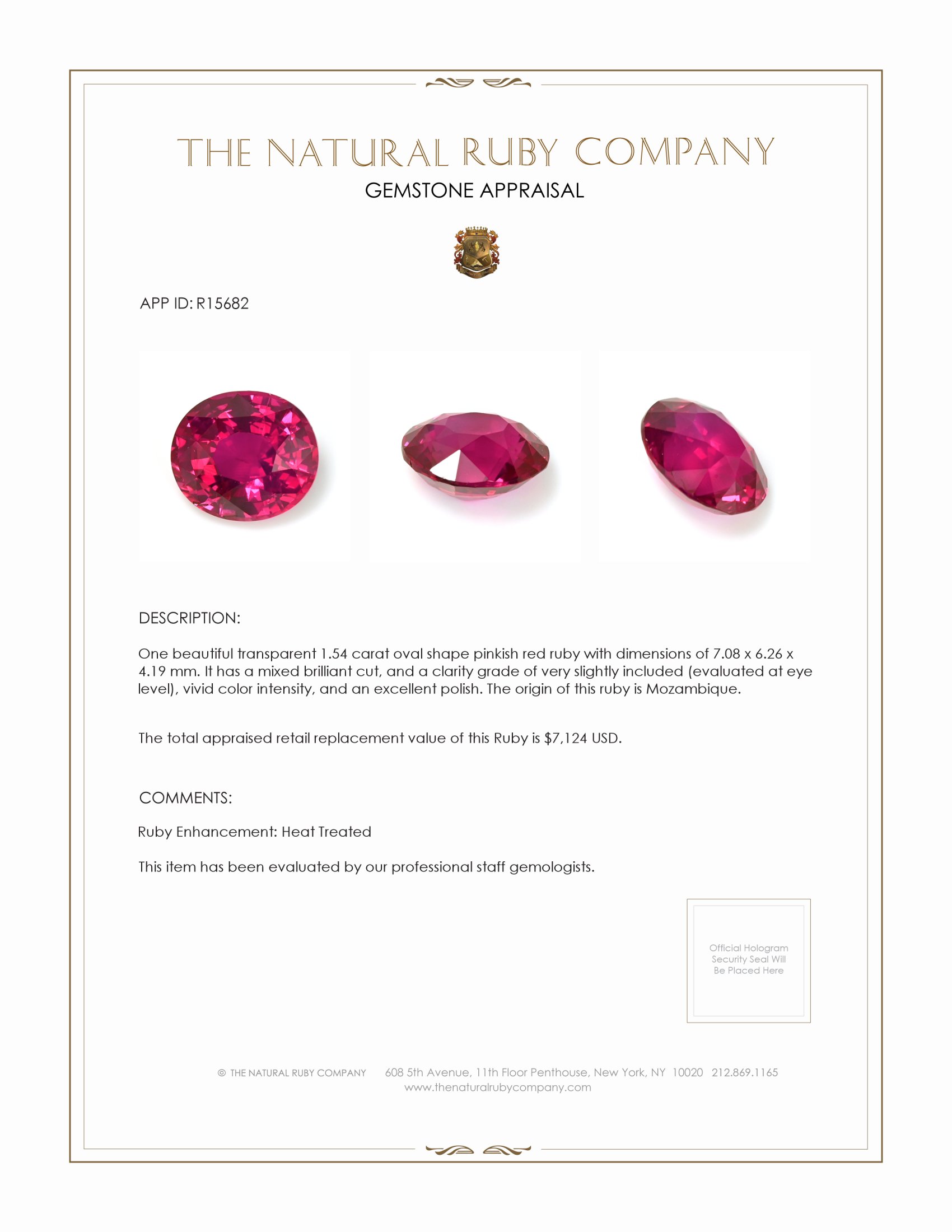 1.54 Ct. Pinkish Red Ruby from Mozambique